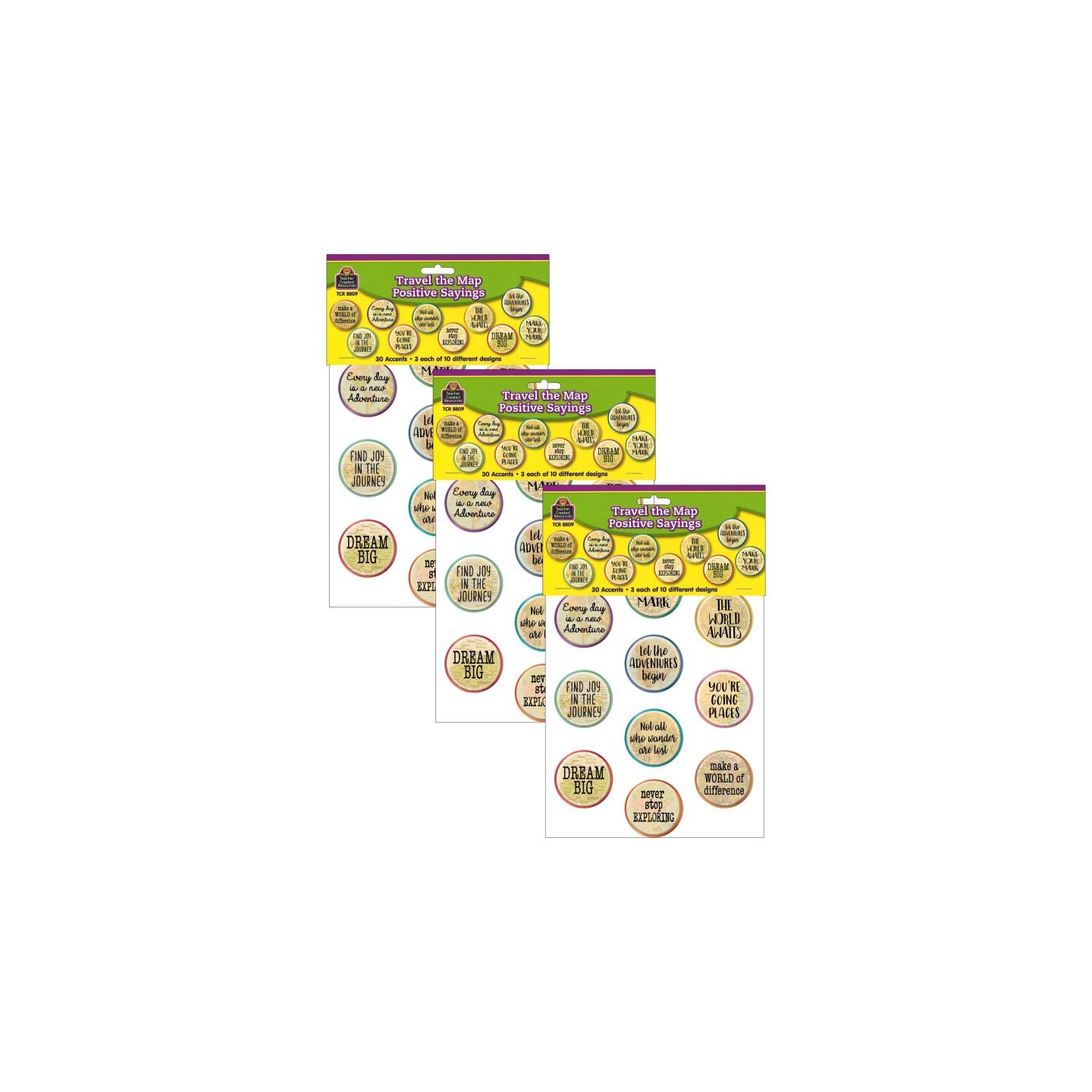 Teacher Created Resources® Travel the Map Positive Saying Accents, 30 Per Pack, 3 Packs