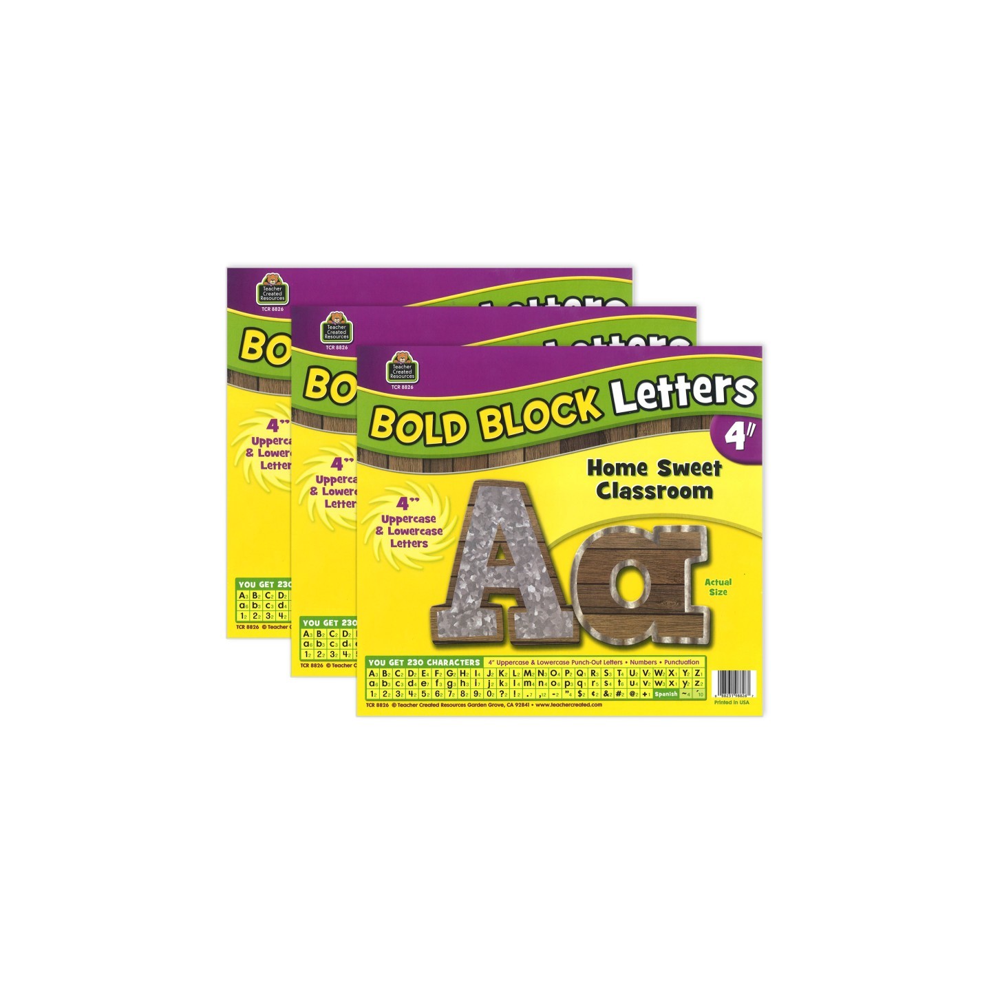 Teacher Created Resources® Home Sweet Classroom Bold Block 4" Letters Combo Pack, 230 Characters Per Pack, 3 Packs