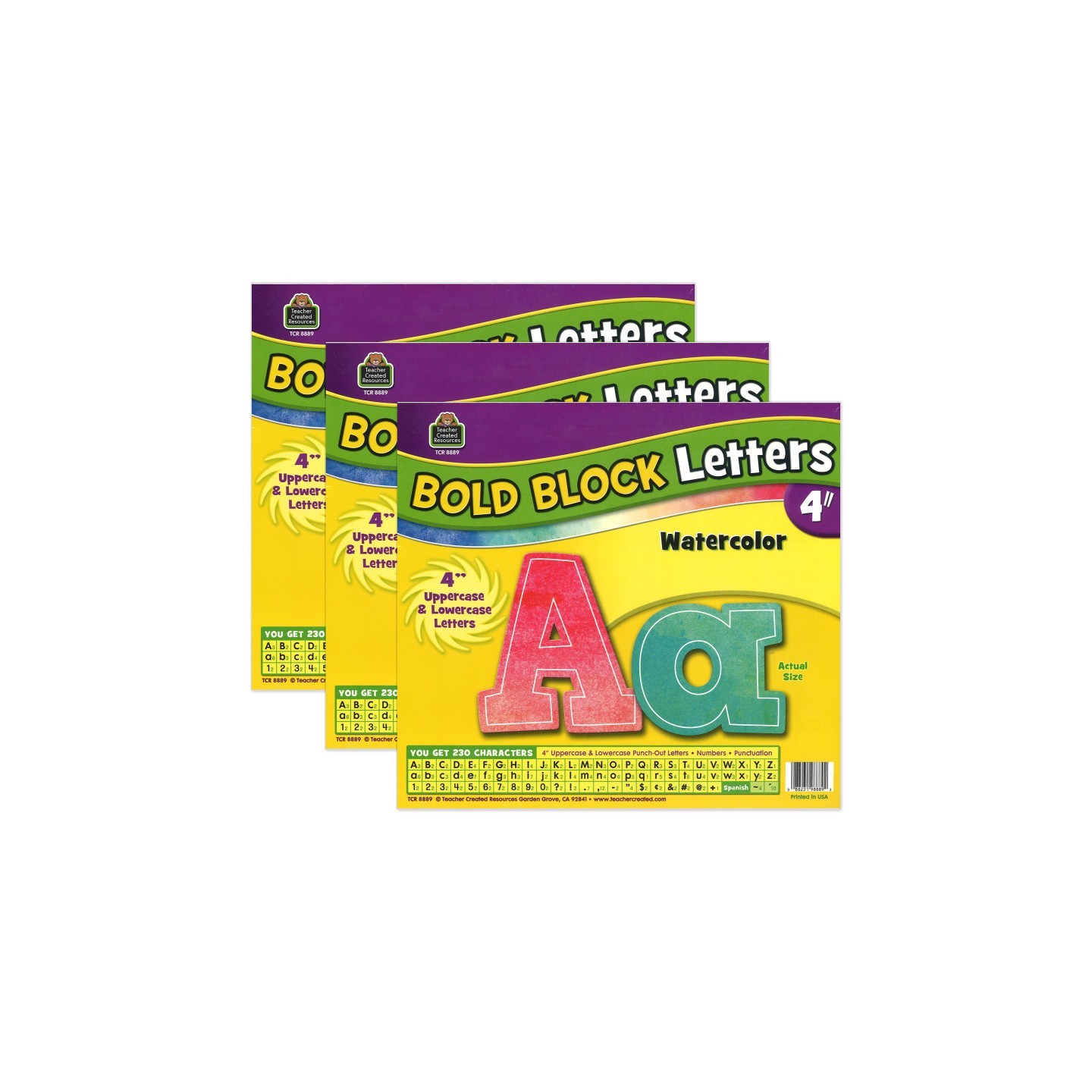 Teacher Created Resources® Watercolor Bold Block 4" Letters Combo Pack, 3 Packs