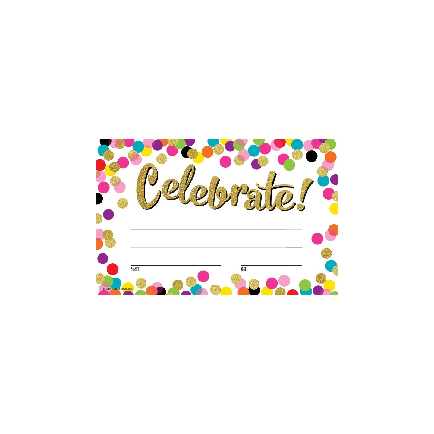 Teacher Created Resources® Confetti Celebrate! Awards, 8.5" x 5.5", Pack of 25