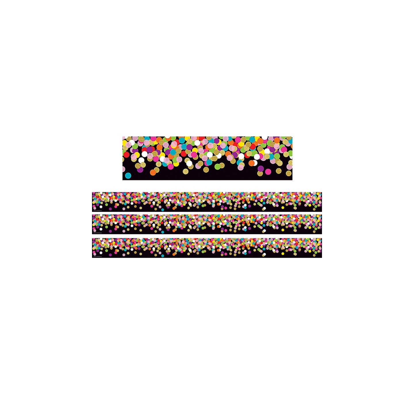 Teacher Created Resources® Colorful Confetti on Black Straight Rolled Border Trim, 50 Feet Per Roll, 3 Rolls