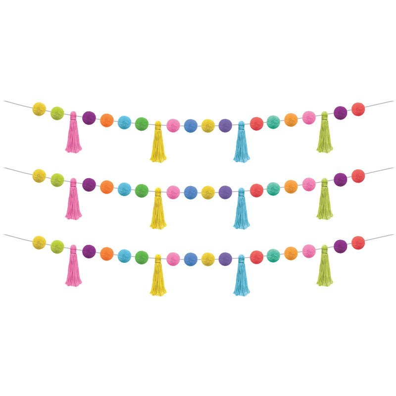 Teacher Created Resources® Colorful Pom-Poms and Tassels Garland, Pack of 3