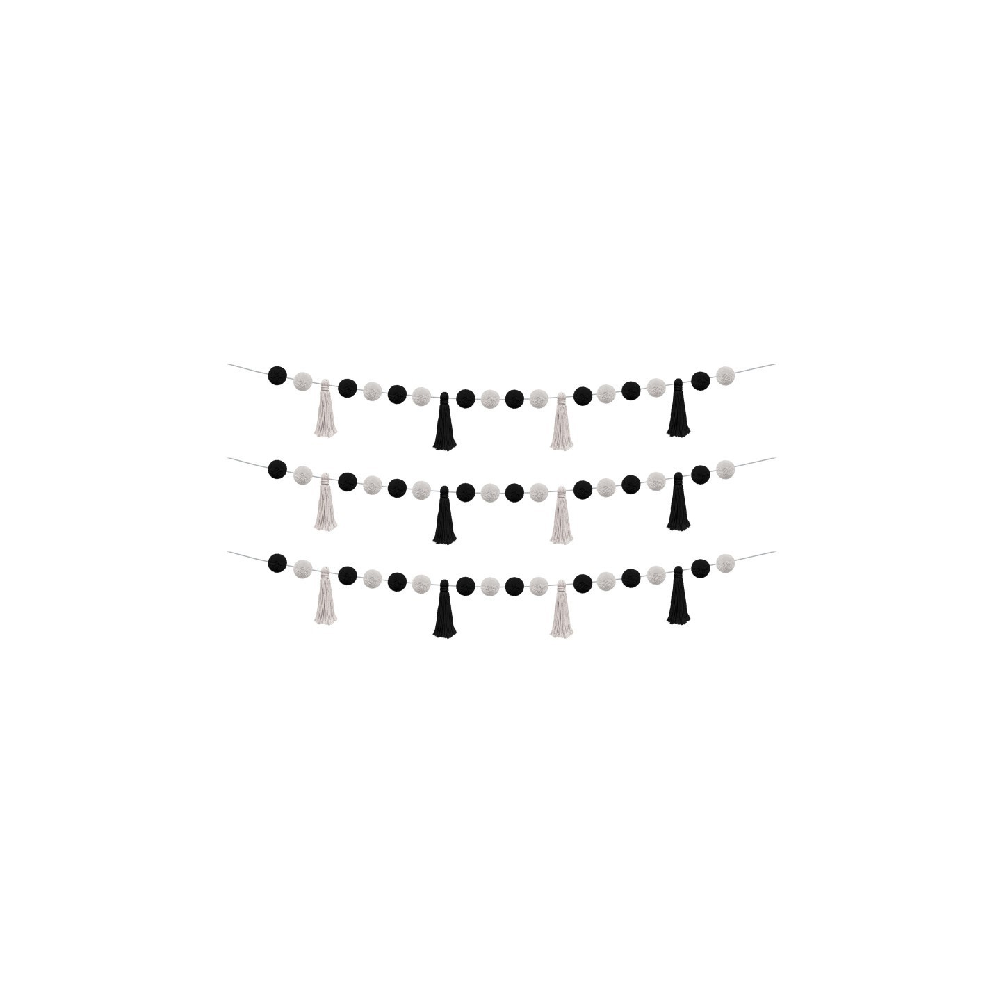 Teacher Created Resources® Black and White Pom-Poms and Tassels Garland, Pack of 3
