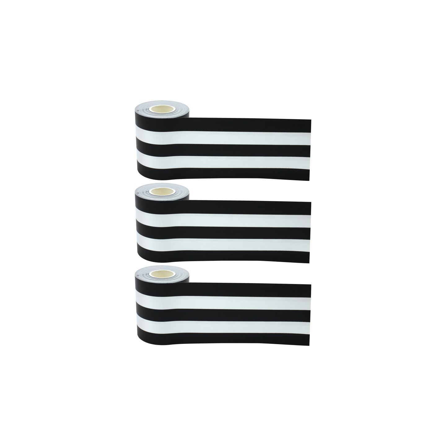 Teacher Created Resources® Black & White Stripes Straight Rolled Border Trim, 50 Feet Per Roll, Pack of 3