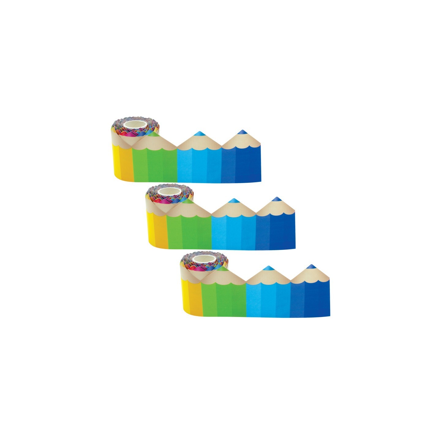 Teacher Created Resources® Colored Pencils Die-Cut Rolled Border Trim, 50 Feet Per Roll, 3 Rolls