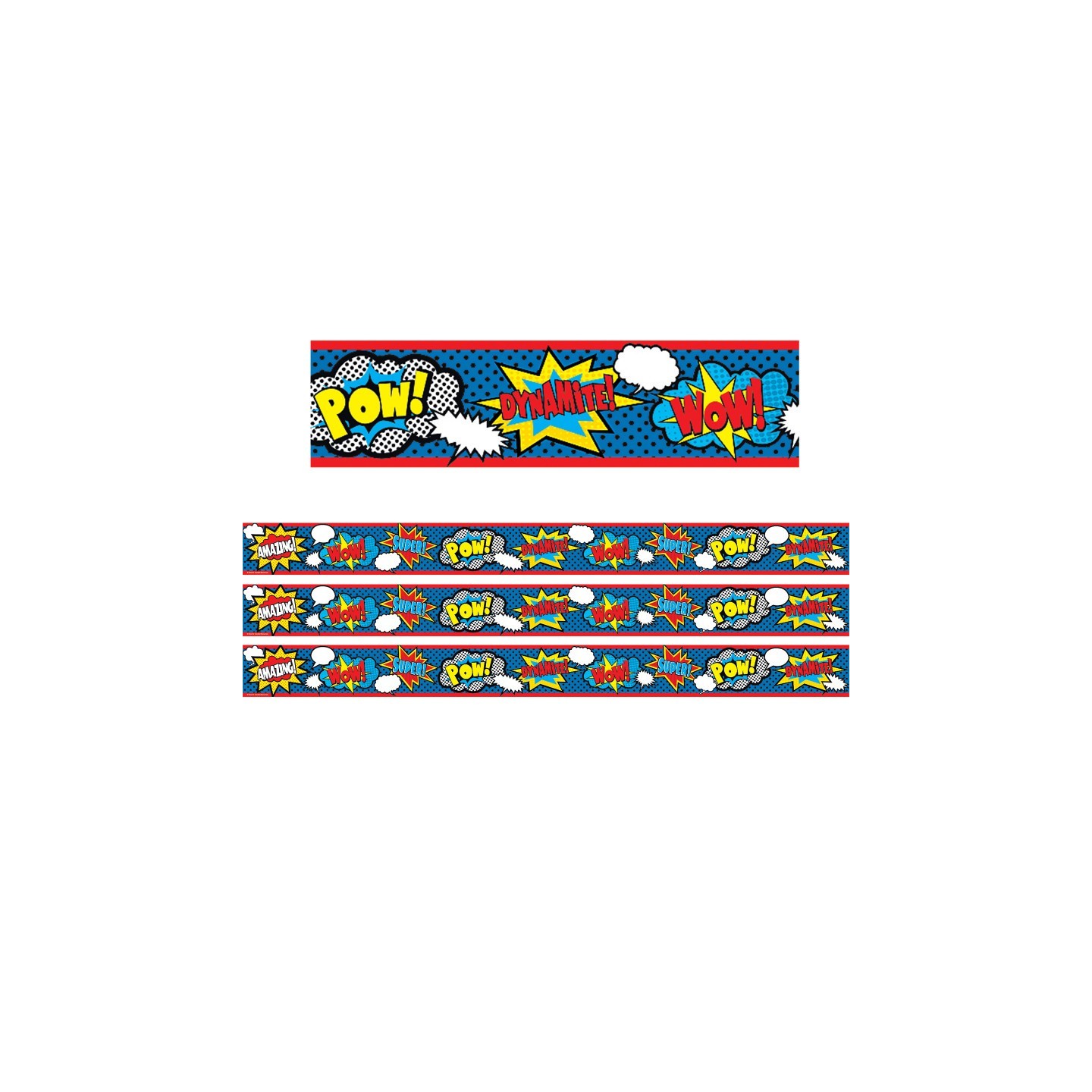 Teacher Created Resources® Superhero Straight Rolled Border Trim, 50 Feet Per Roll, 3 Rolls