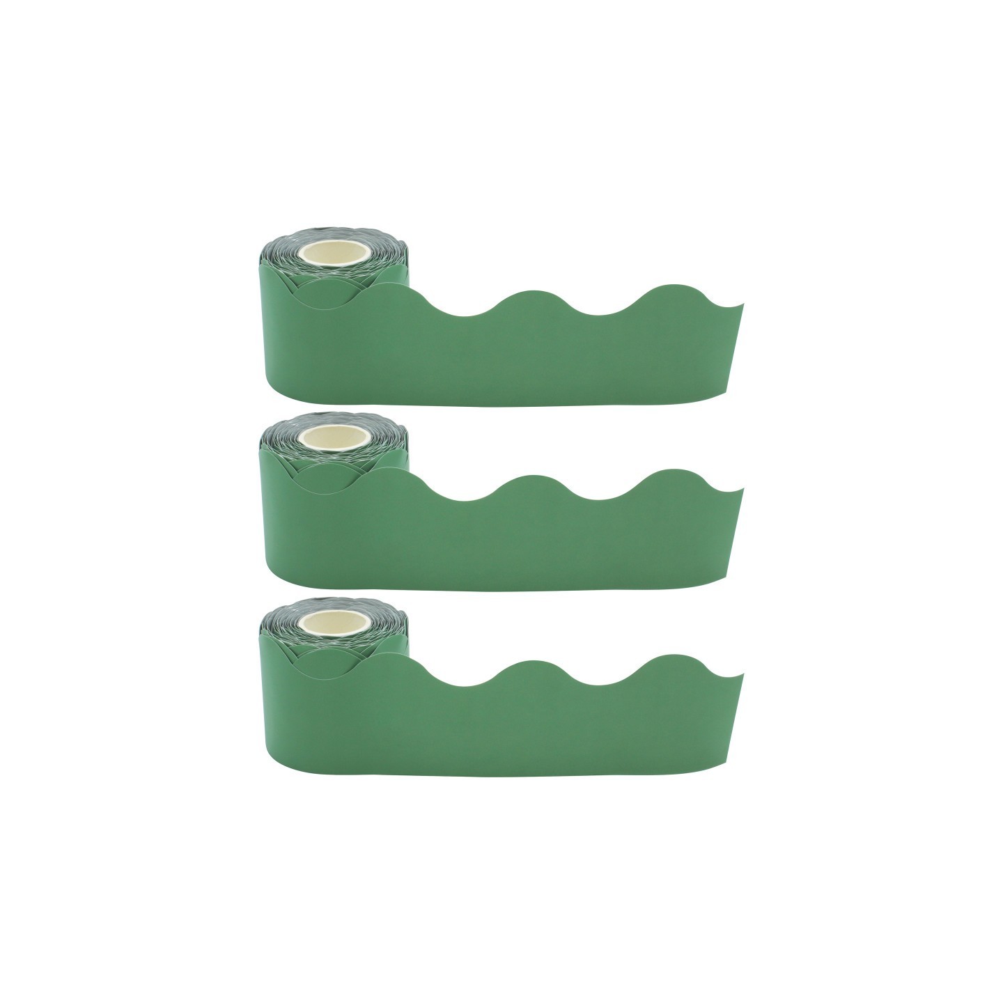 Teacher Created Resources® Eucalyptus Green Scalloped Rolled Border Trim, 50 Feet Per Roll, Pack of 3