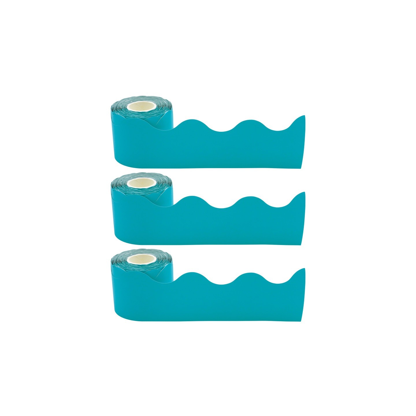 Teacher Created Resources® Teal Scalloped Rolled Border Trim, 50 Feet Per Roll, Pack of 3