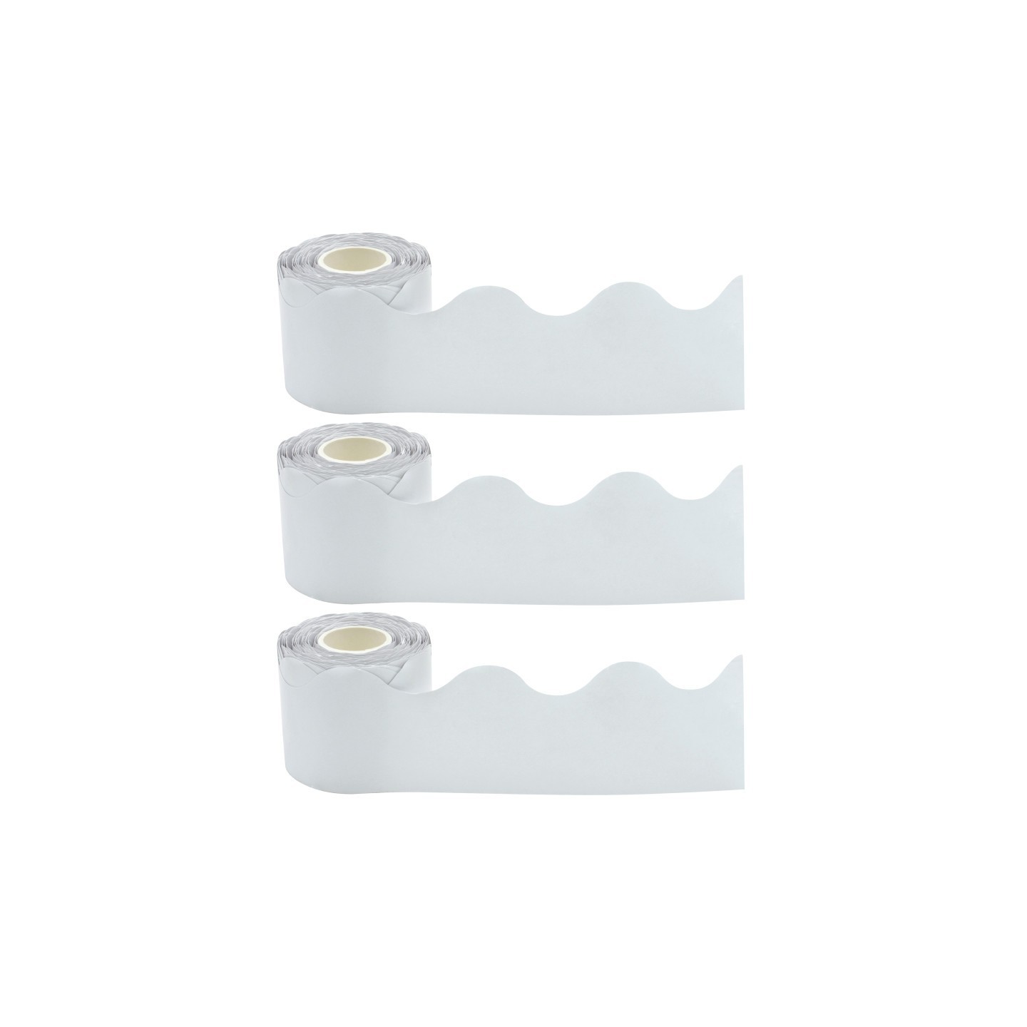 Teacher Created Resources® White Scalloped Rolled Border Trim, 50 Feet Per Roll, Pack of 3