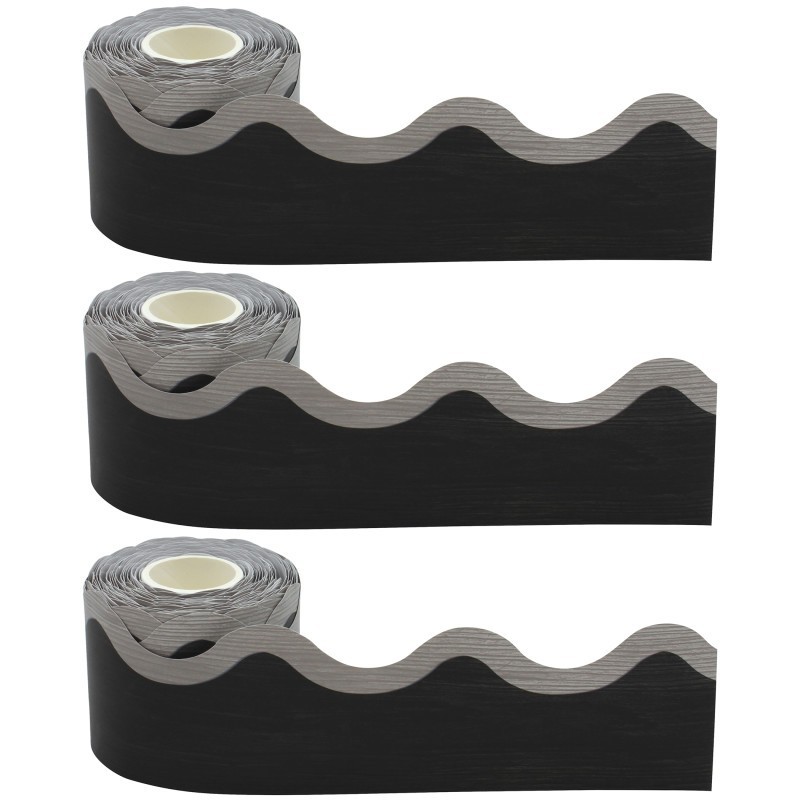 Teacher Created Resources® Modern Farmhouse Black with Gray Scalloped Rolled Border Trim, 50 Feet Per Roll, Pack of 3