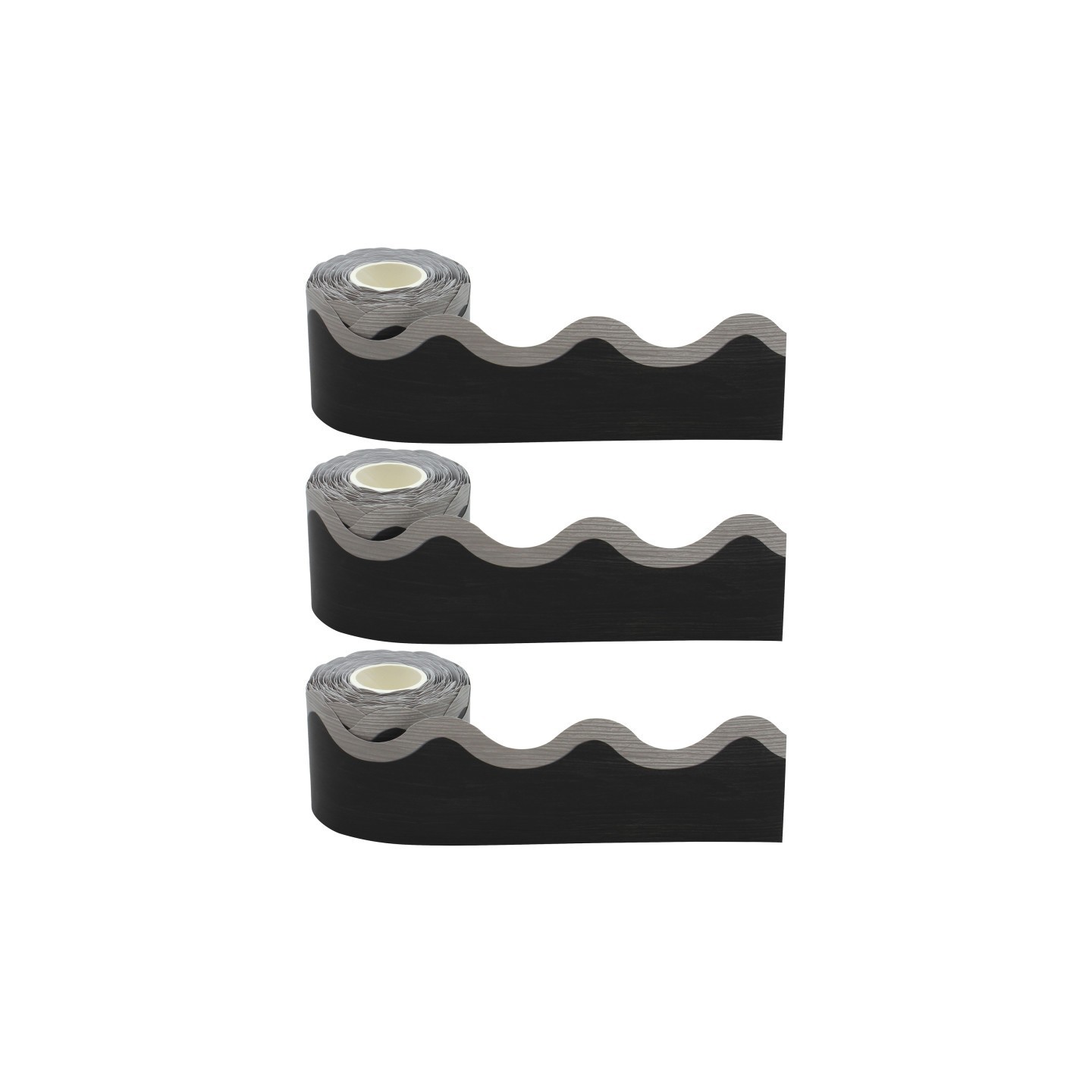 Teacher Created Resources® Modern Farmhouse Black with Gray Scalloped Rolled Border Trim, 50 Feet Per Roll, Pack of 3