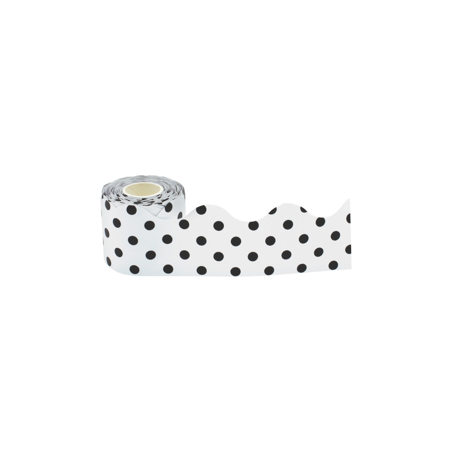 Teacher Created Resources® Black Polka Dots on White Scalloped Rolled Border Trim, 50 Feet