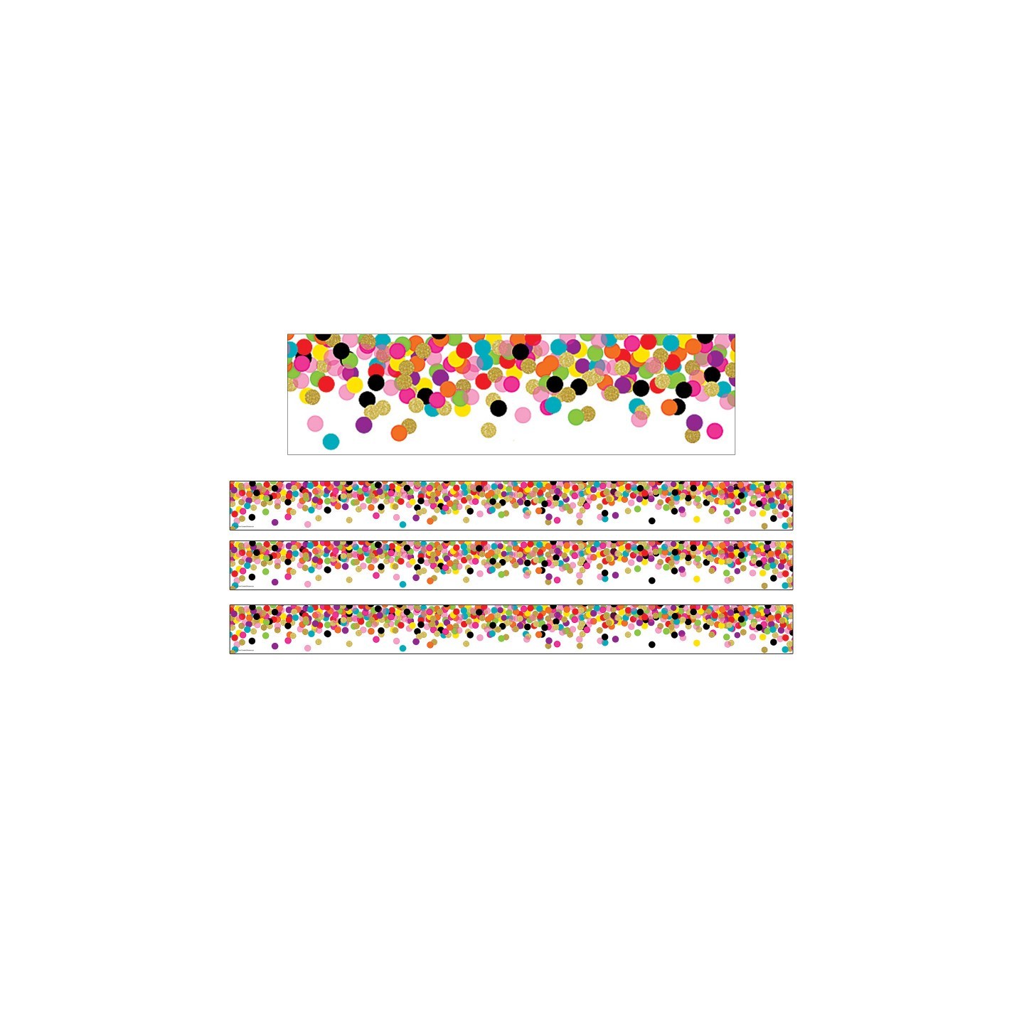 Teacher Created Resources® Confetti Straight Rolled Border Trim, 50 Feet Per Roll, 3 Rolls