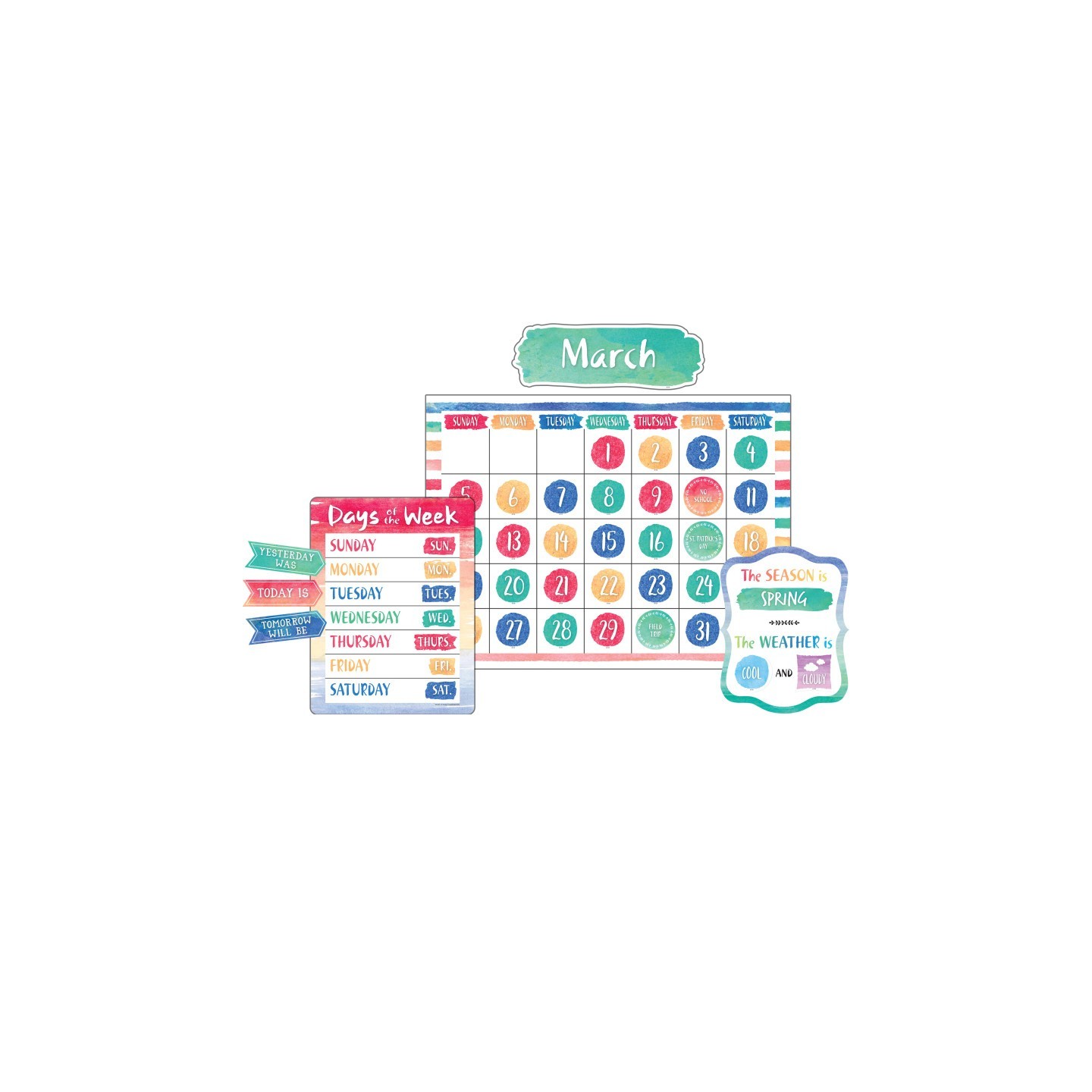 Teacher Created Resources® Watercolor Calendar Bulletin Board Display Set