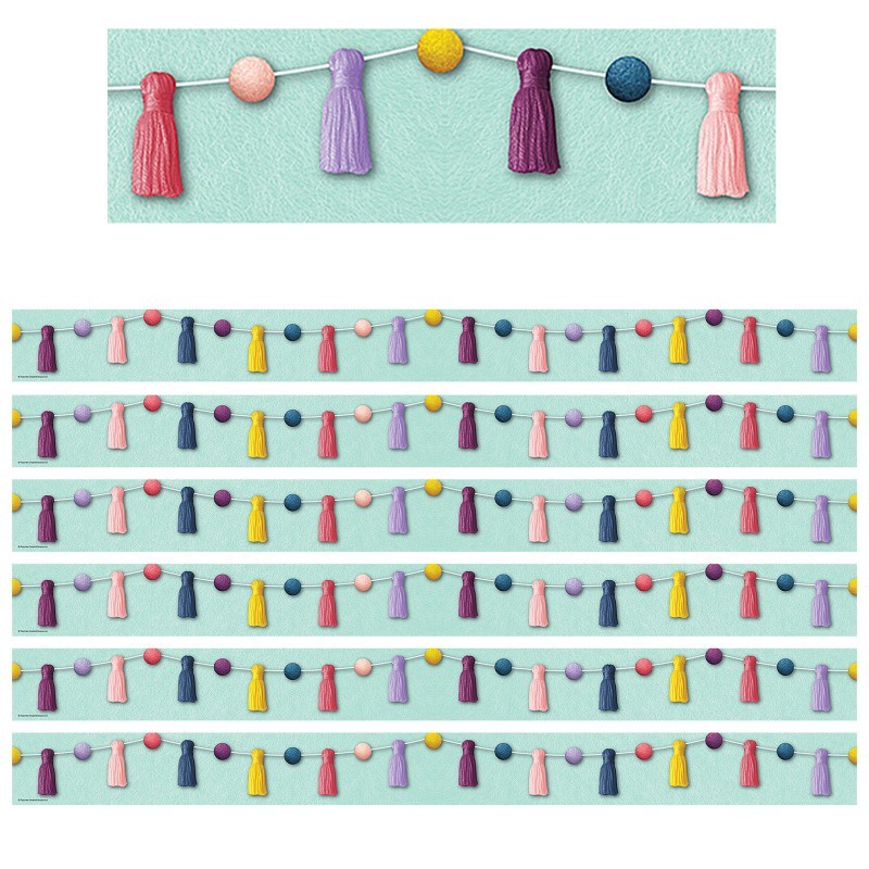 Teacher Created Resources® Oh Happy Day Pom-Poms and Tassels Straight Border Trim, 35 Feet Per Pack, 6 Packs