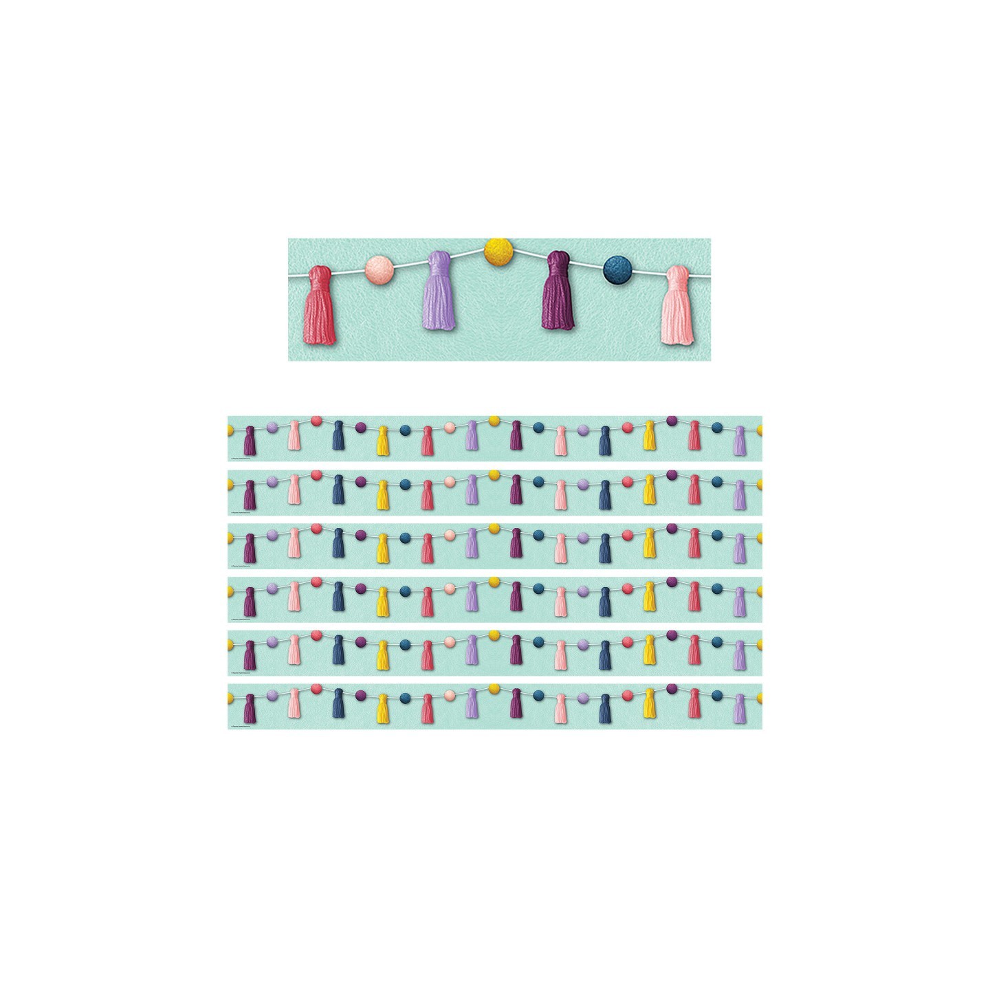 Teacher Created Resources® Oh Happy Day Pom-Poms and Tassels Straight Border Trim, 35 Feet Per Pack, 6 Packs