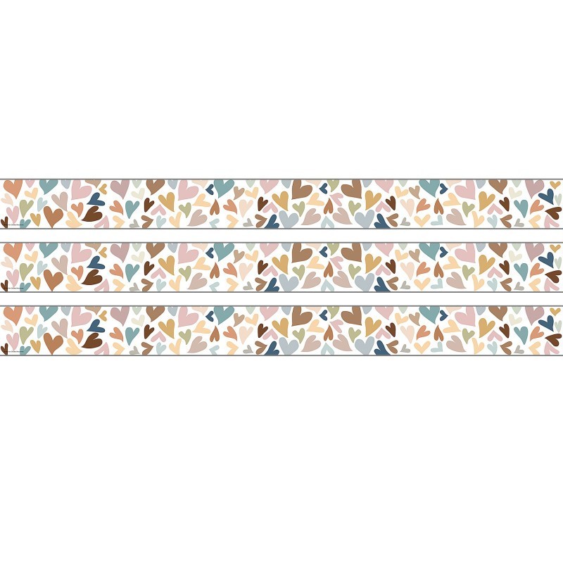 Teacher Created Resources® Everyone Is Welcome Hearts Straight Rolled Border Trim, 50 Feet, 3 Rolls