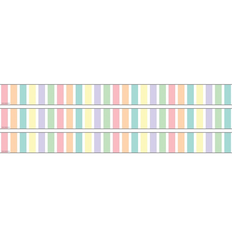 Teacher Created Resources® Pastel Pop Stripes Straight Rolled Border Trim, 50 Feet, 3 Rolls