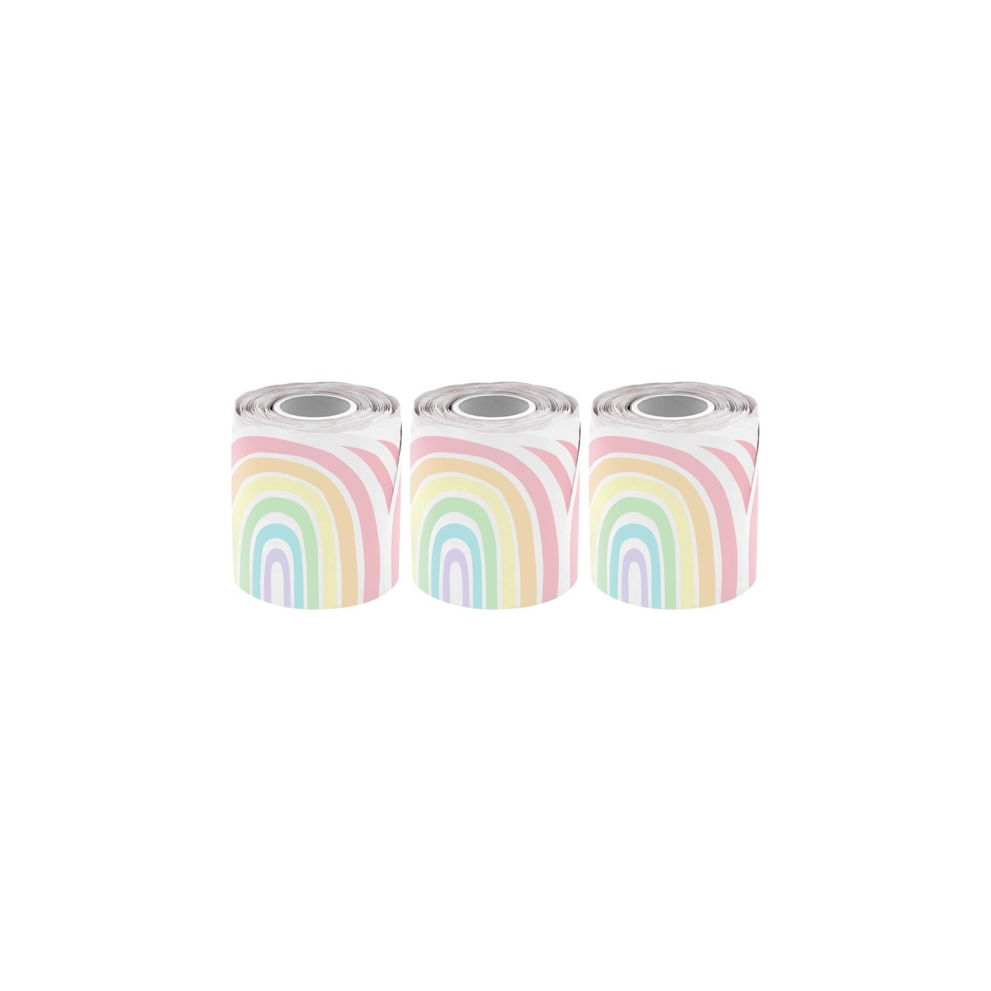 Teacher Created Resources® Pastel Pop Rainbows Die-Cut Rolled Border Trim, 50 Feet, 3 Rolls