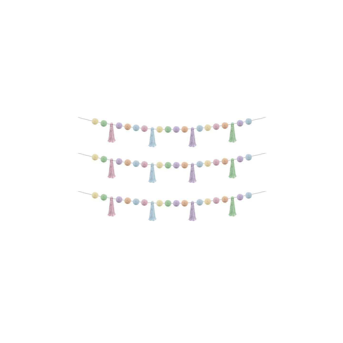Teacher Created Resources® Pastel Pop Pom-Poms and Tassels Garland, 60", Pack of 3