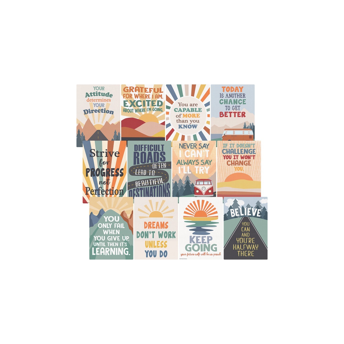 Teacher Created Resources® Moving Mountains Road Trip Positive Sayings Small Poster Pack, 11" x 15-3/4", Pack of 12