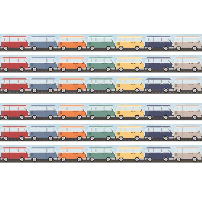 Teacher Created Resources® Moving Mountains Road Trip Camper Vans Straight Border Trim, 35 Feet Per Pack, 6 Packs