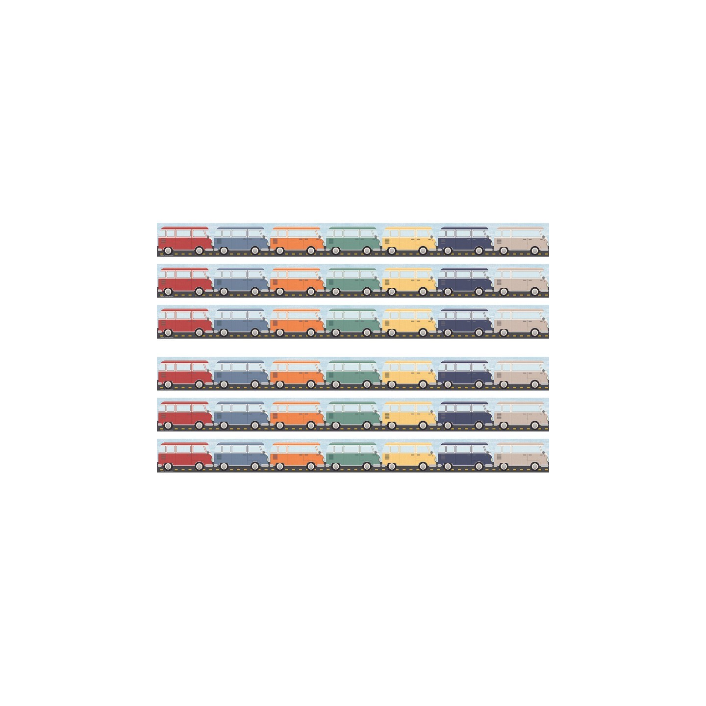 Teacher Created Resources® Moving Mountains Road Trip Camper Vans Straight Border Trim, 35 Feet Per Pack, 6 Packs