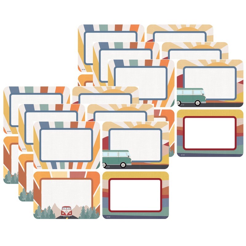 Teacher Created Resources® Moving Mountains Road Trip Name Tags/Labels, Multi-Pack, 3-1/2" x 2-1/2", 36 Per Pack, 6 Packs