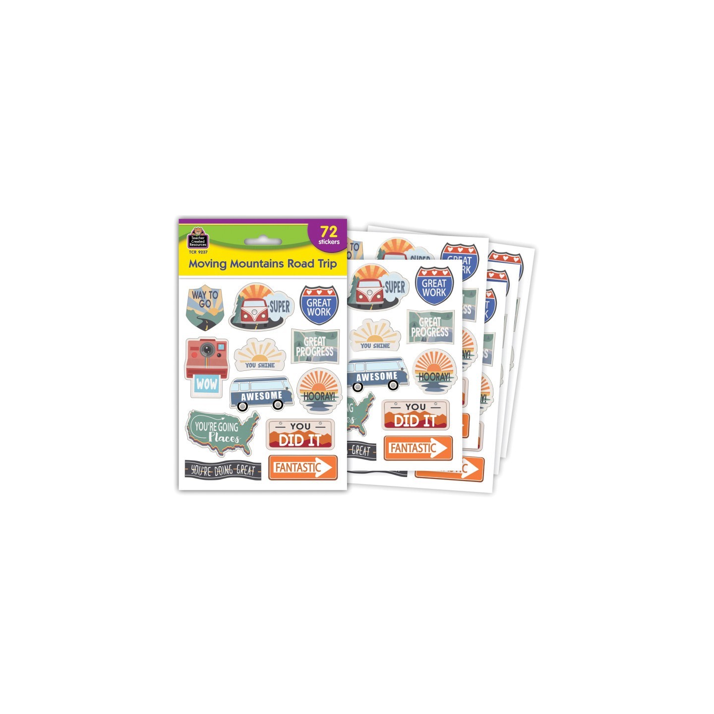 Teacher Created Resources® Moving Mountains Road Trip Stickers, Pack of 72