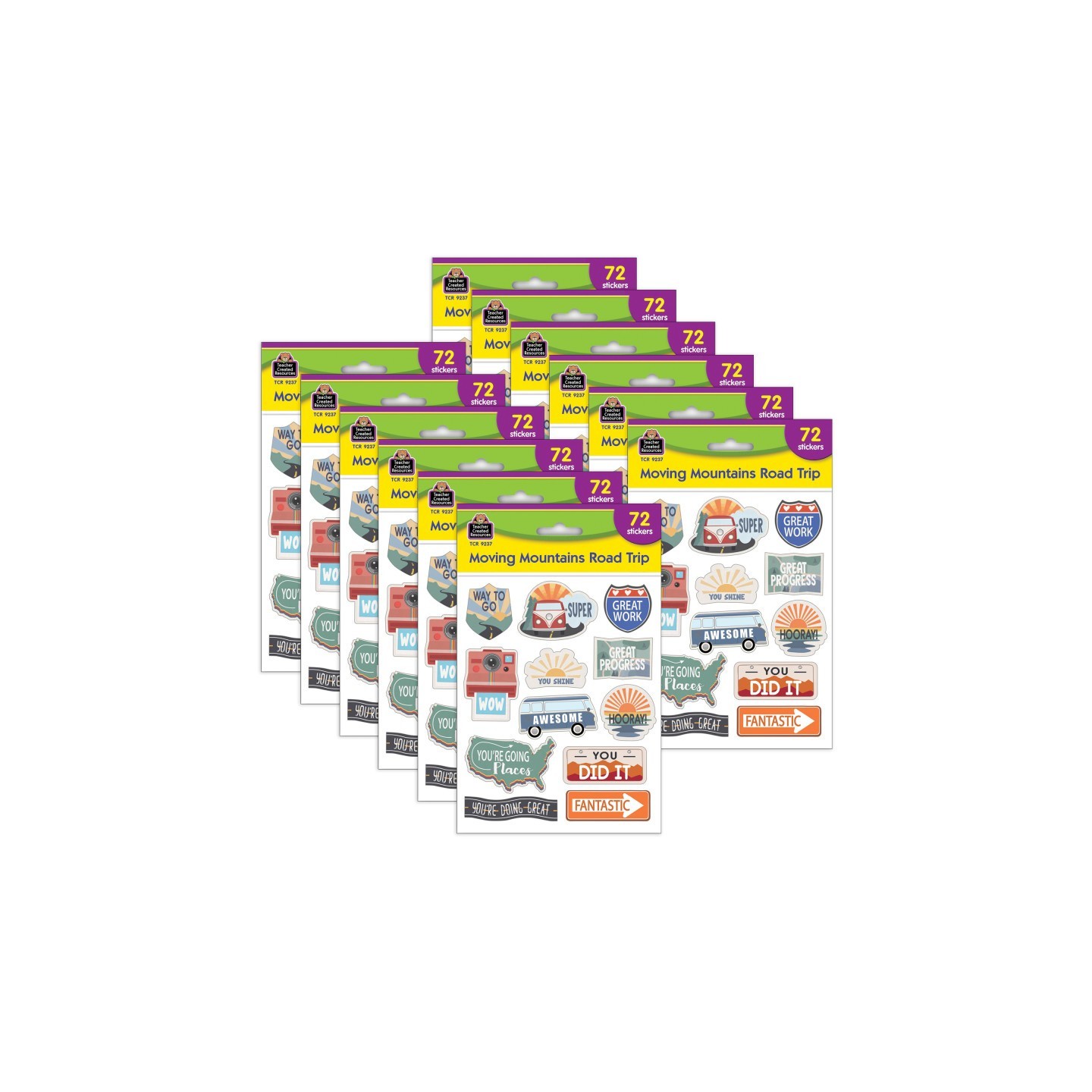 Teacher Created Resources® Moving Mountains Road Trip Stickers, 72 Per Pack, 12 Packs