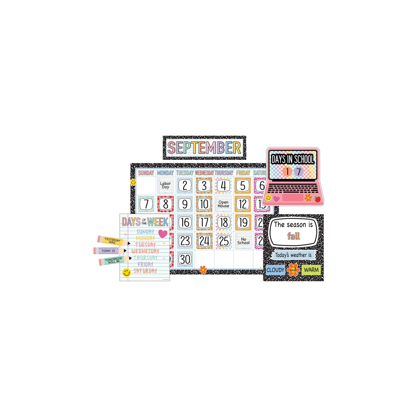 Teacher Created Resources® Cool for School Calendar Bulletin Board Set, 110 Pieces