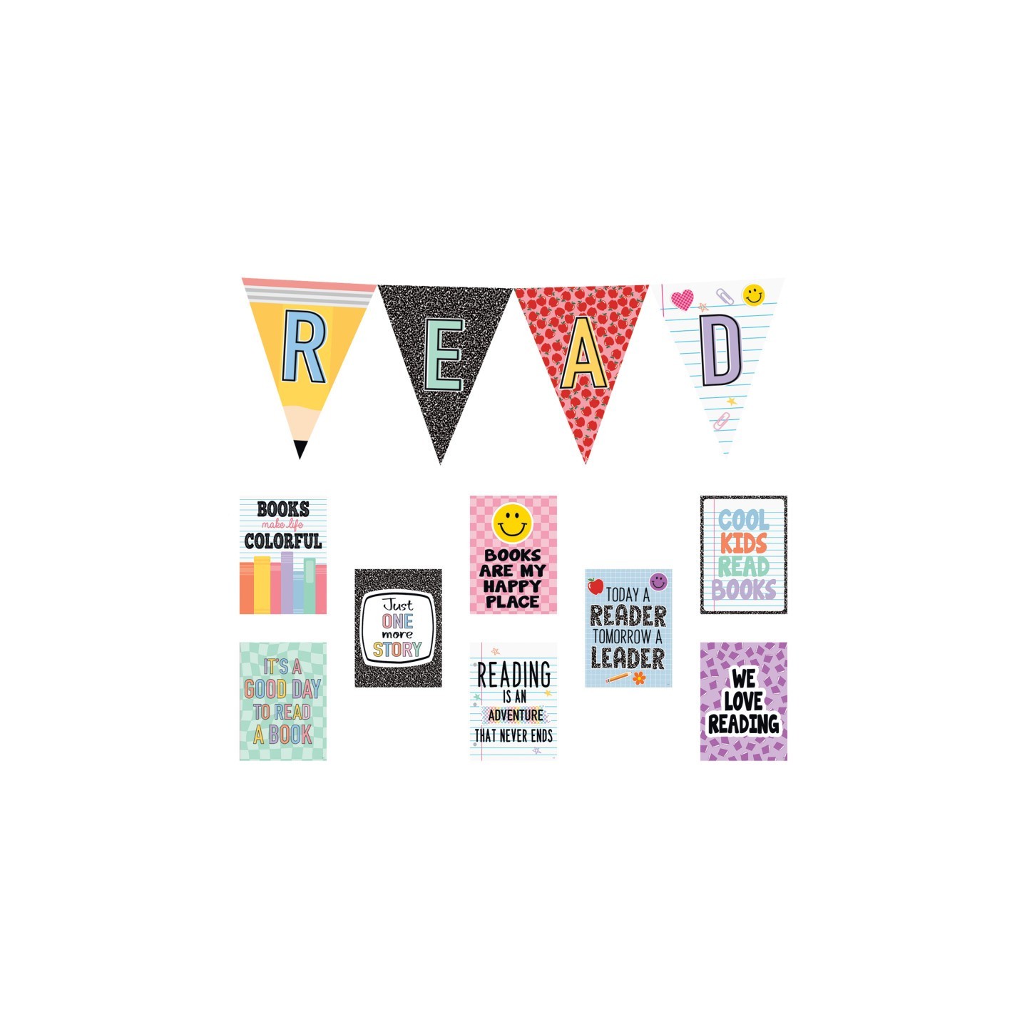 Teacher Created Resources® Cool for School Read Pennants Bulletin Board Set, 12 Pieces
