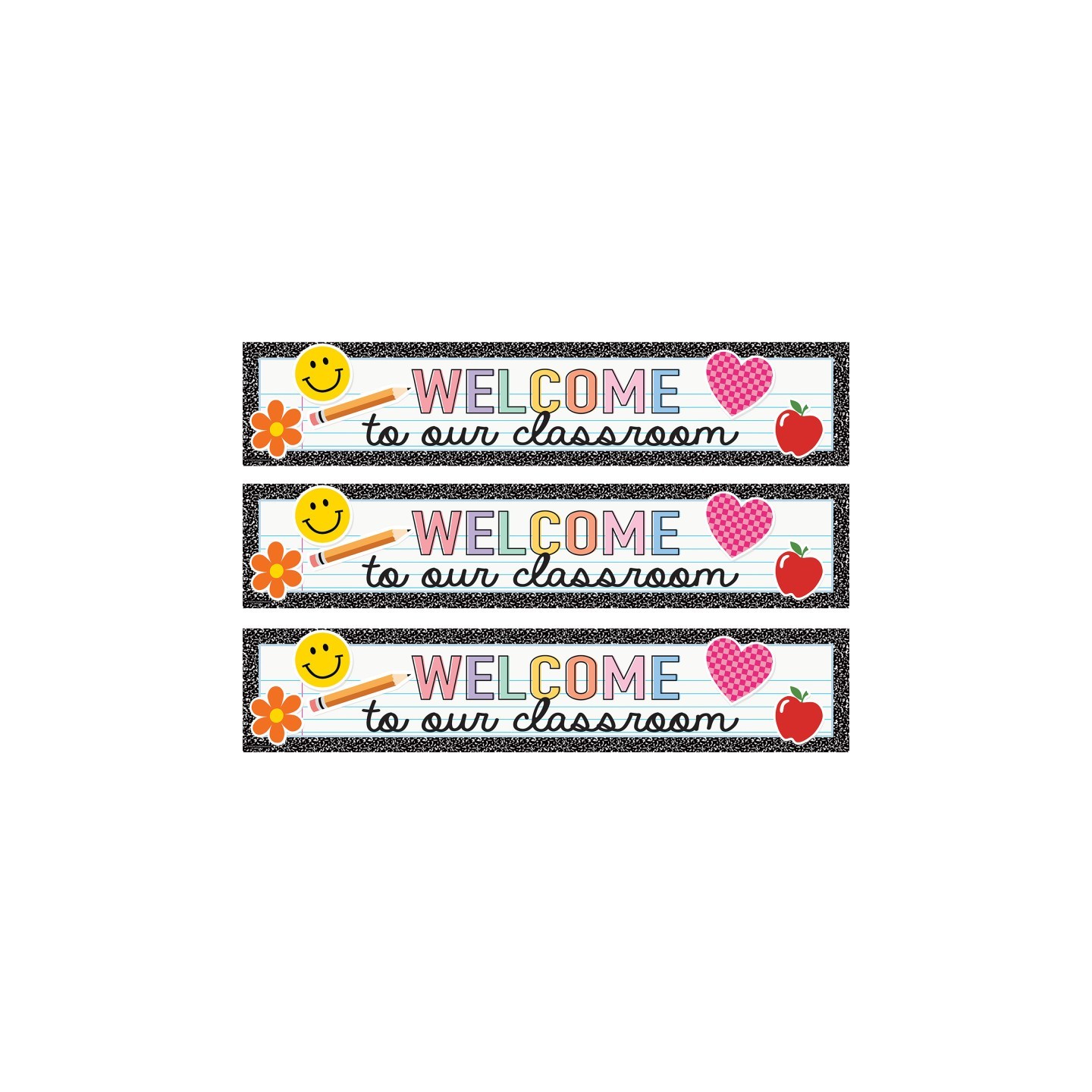 Teacher Created Resources® Cool for School Welcome to Our Classroom Banner, 8" x 39", Pack of 3