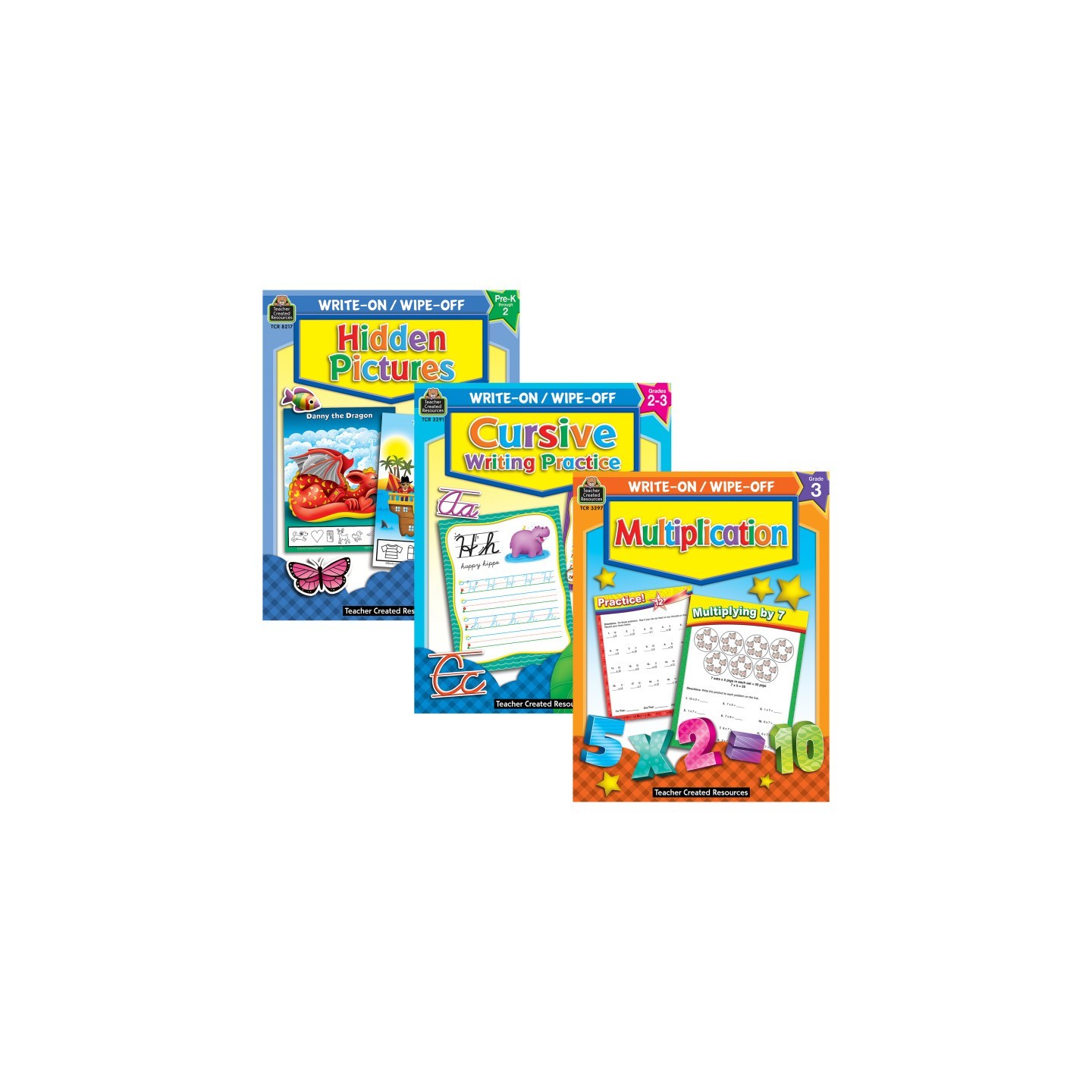 Teacher Created Resources® Skill-Building Write & Wipe Activity Book Kit – Cursive, Multiplication, and Hidden Pictures