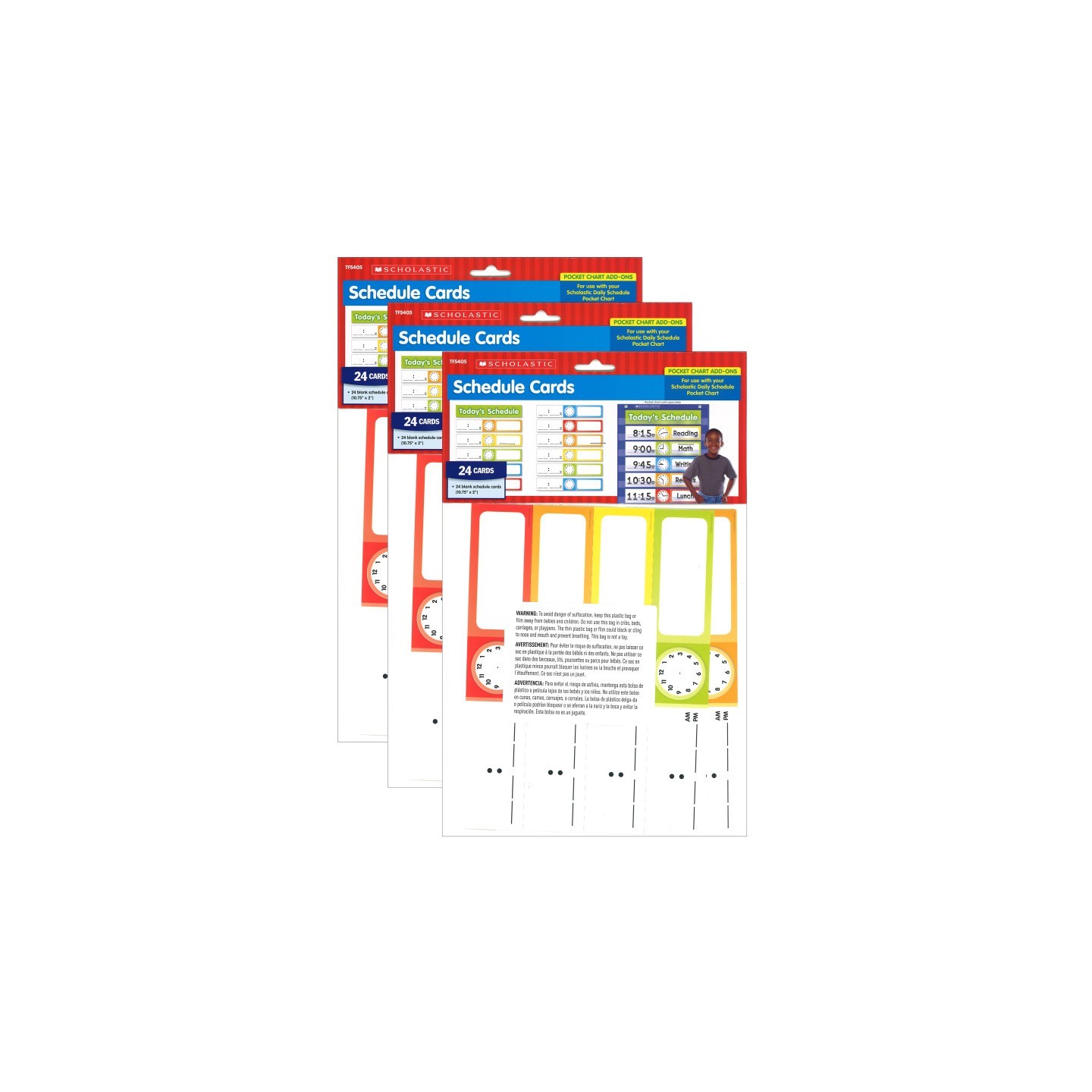 Scholastic Teaching Solutions Schedule Cards, Pocket Chart Add-Ons, 24 cards Per Pack, 3 Packs