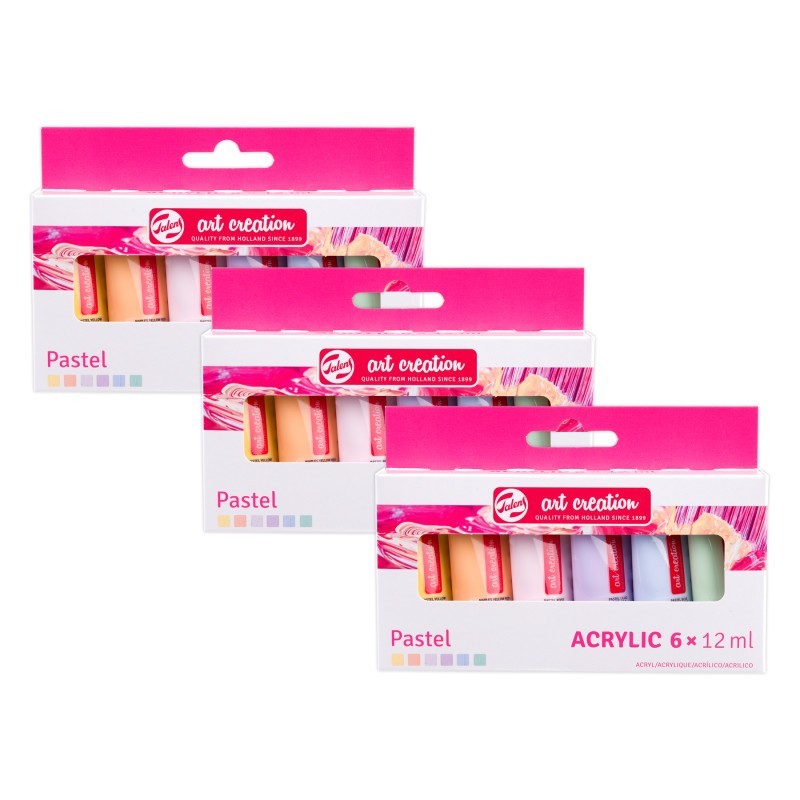 Talens Art Creation Acrylic Set, 12mL, Pastel, 6 Per Set, 3 Sets
