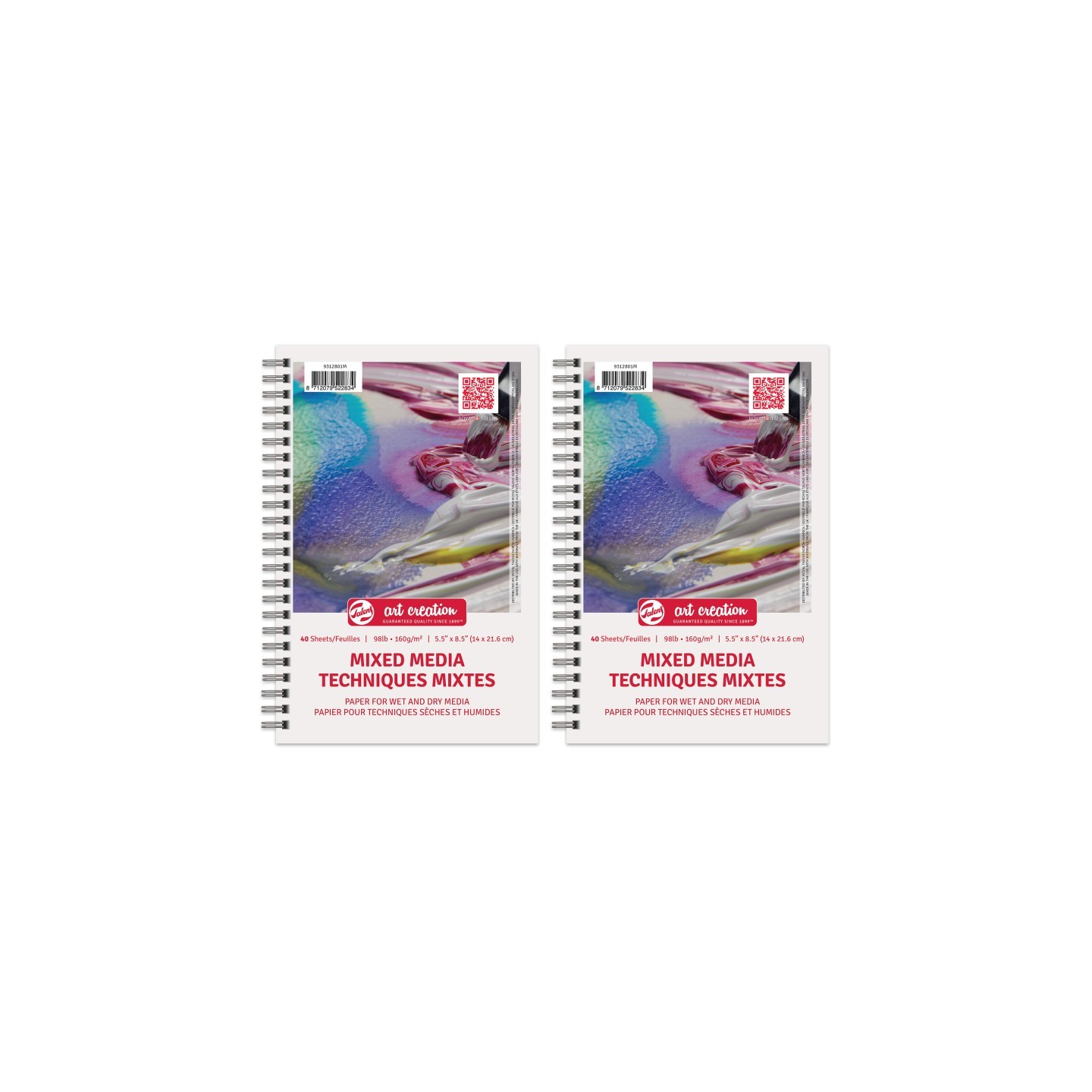 Talens Art Creation Mixed Media Paper Pad, Spiral Bound, 98lbs, 5.5" x 8.5", 40 Sheets, Pack of 3