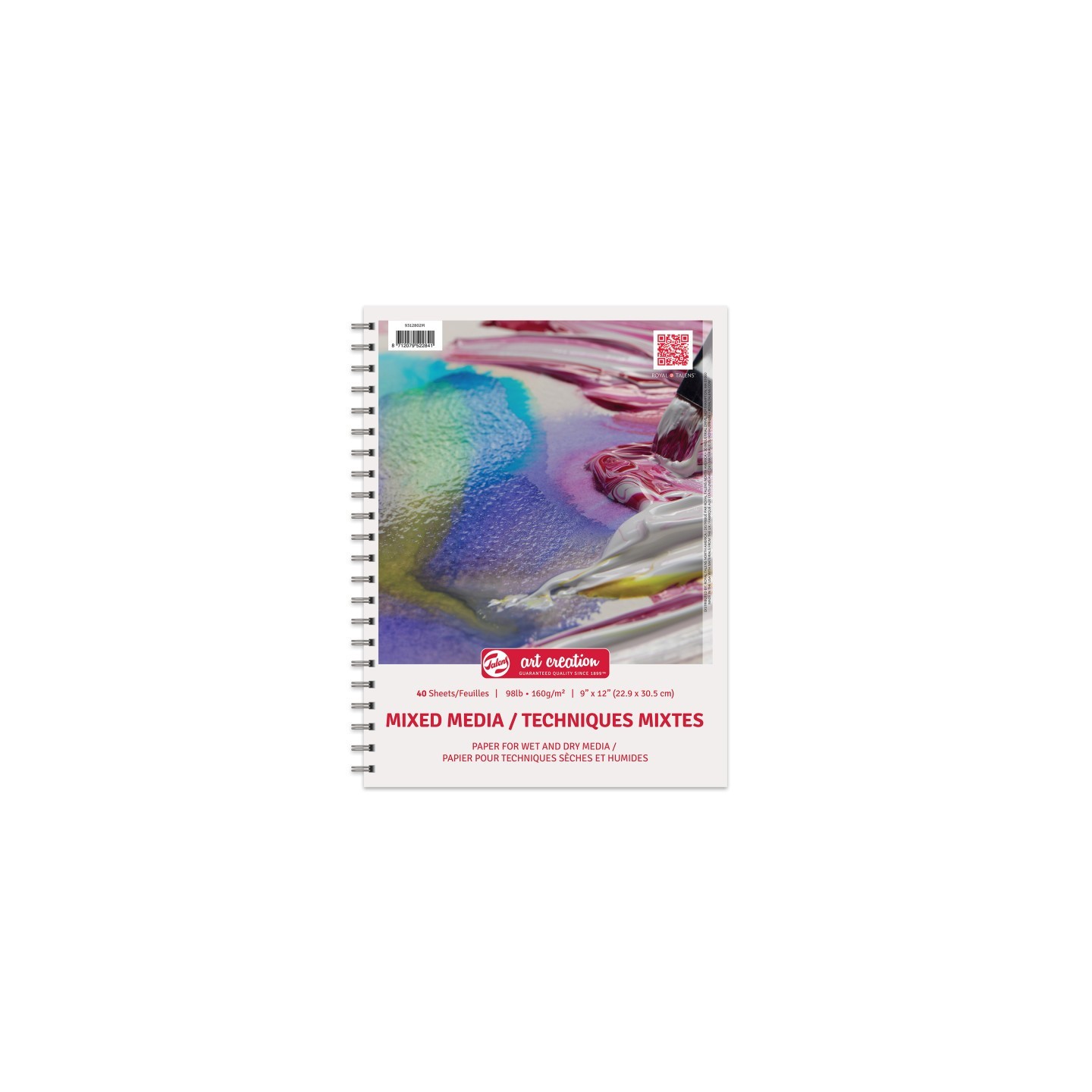 Talens Art Creation Mixed Media Paper Pad, Spiral Bound, 98lbs, 9" x 12", 40 Sheets