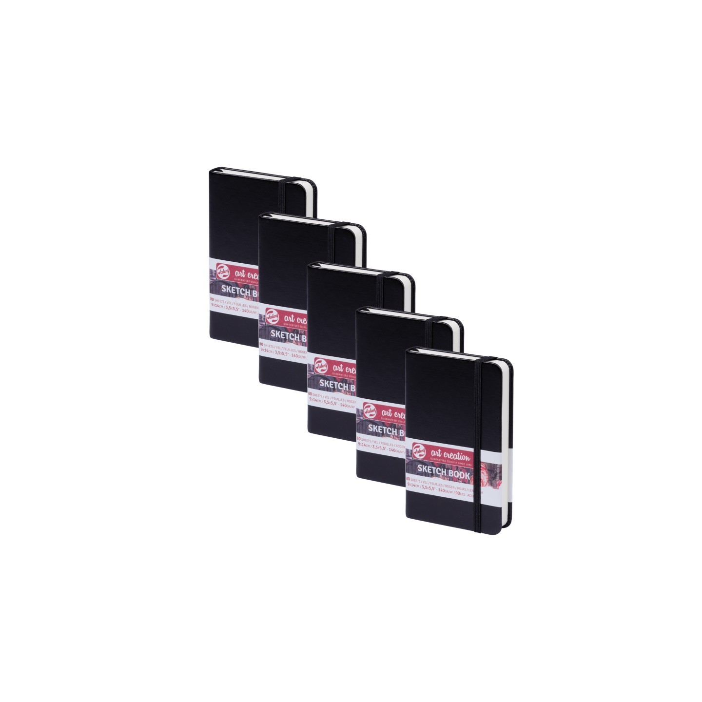 Talens Art Creation Sketchbook, 80 Sheets, 90lbs, Black Cover, 3.5" x 5.5", Pack of 5