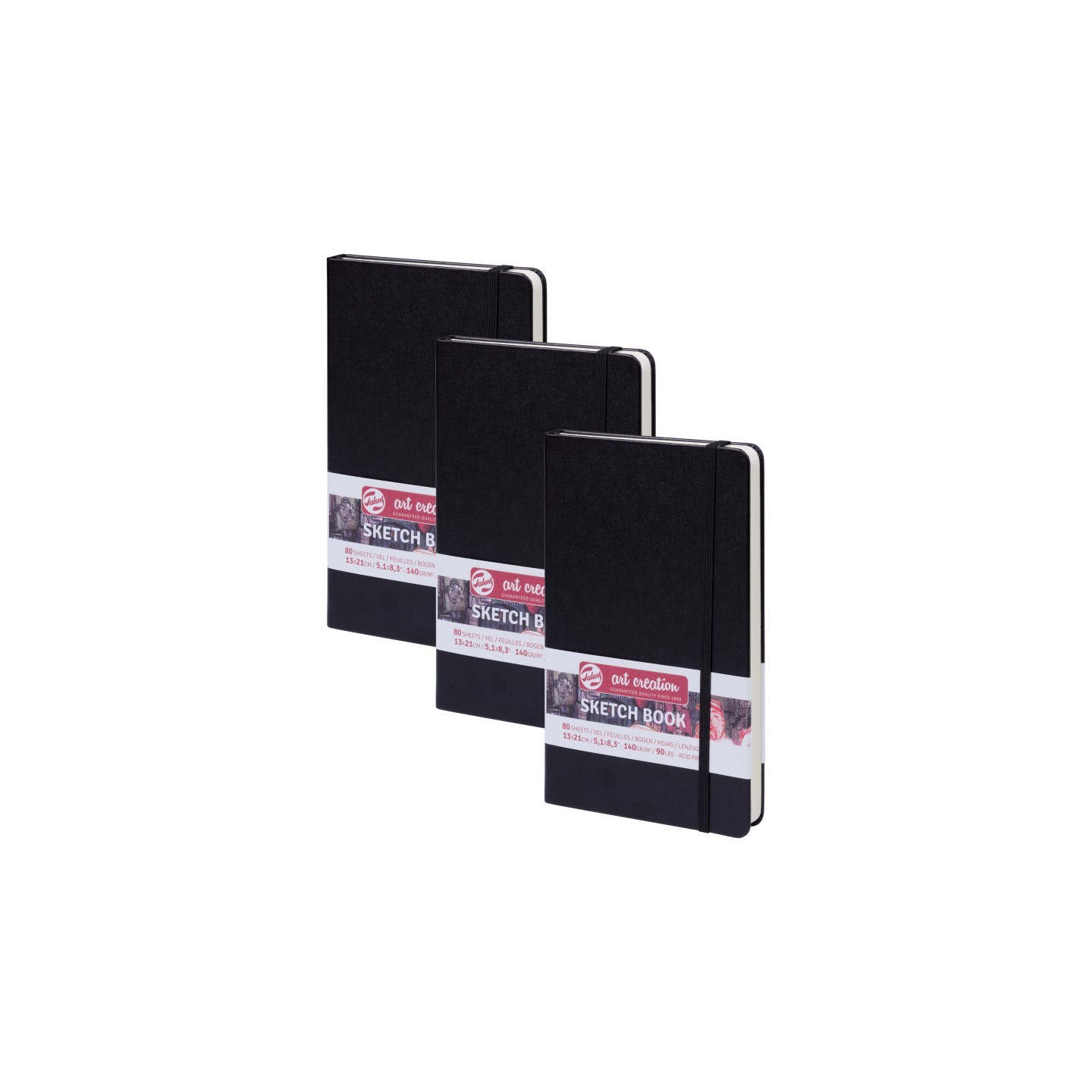 Talens Art Creation Sketchbook, 80 Sheets, 90lbs, Black Cover, 5.1" x 8.3", Pack of 3
