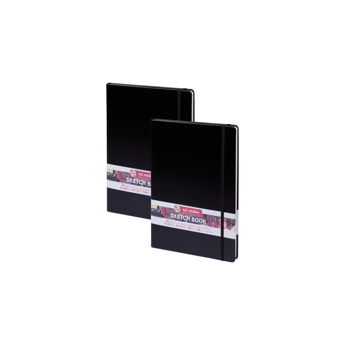 Talens Art Creation Sketchbook, 80 Sheets, 90lbs, Black Cover, 8.3" x 11.7" (A4), Pack of 2
