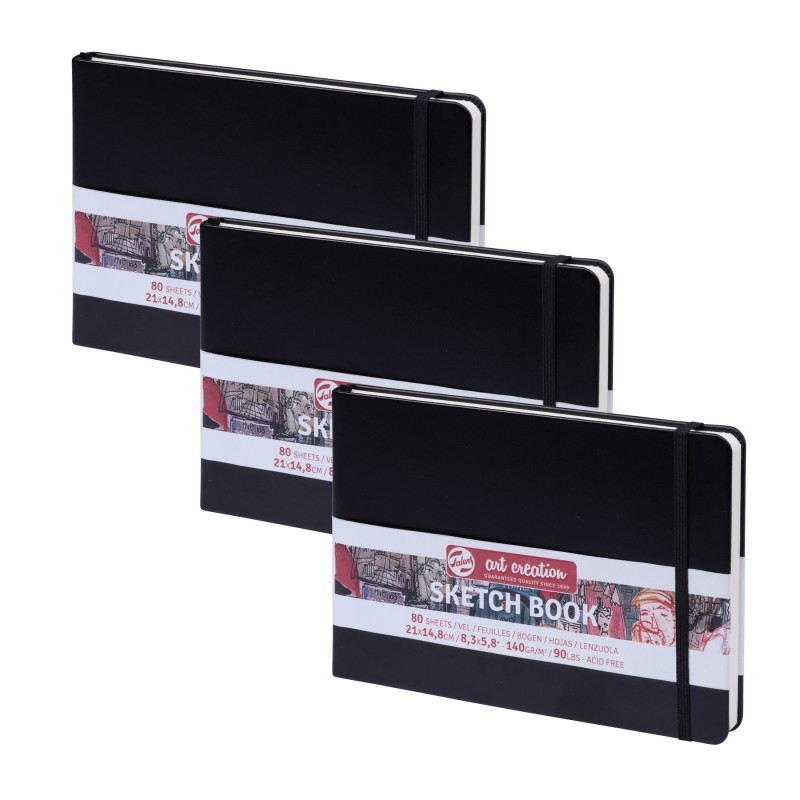 Talens Art Creation Sketchbook, 80 Sheets, 90lbs, Black Cover, 8.3" x 5.8" (A5), Pack of 3