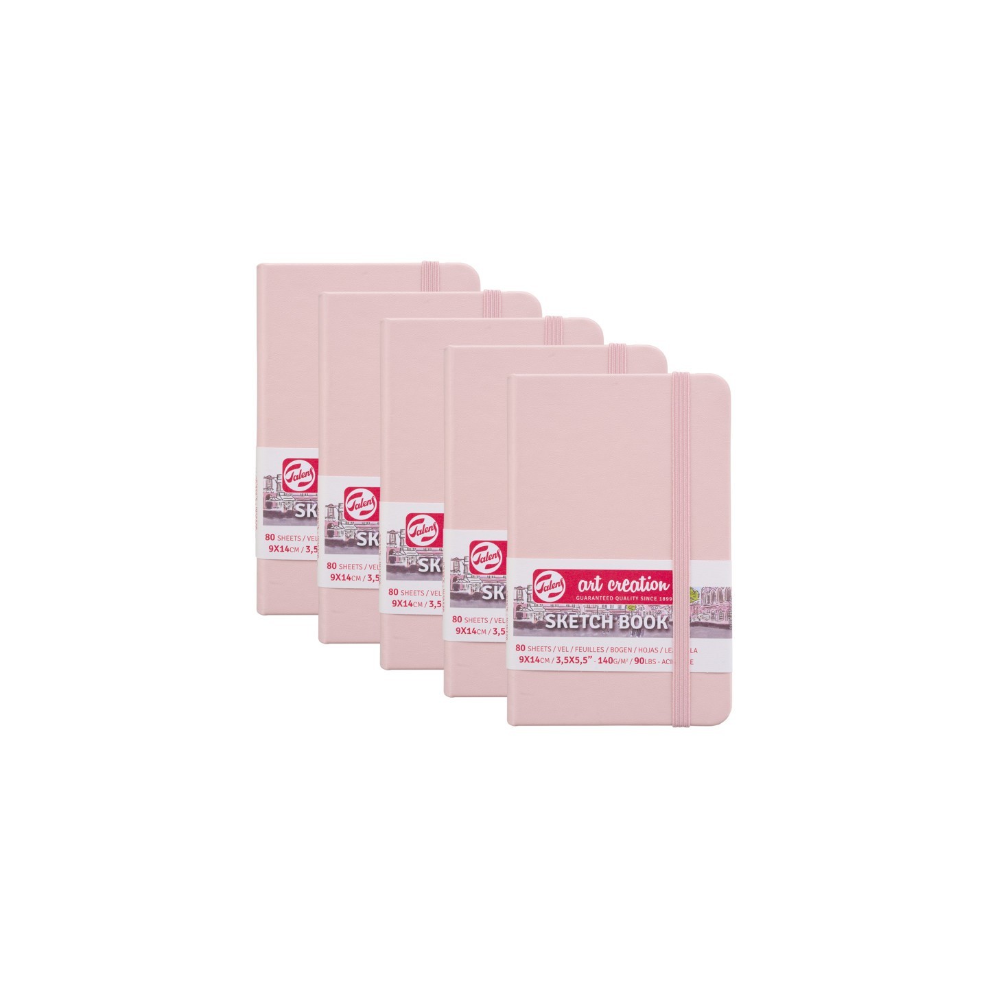 Talens Art Creation Sketchbook, 80 Sheets, 90lbs, Pastel Pink Cover, 3.5" x 5.5", Pack of 5