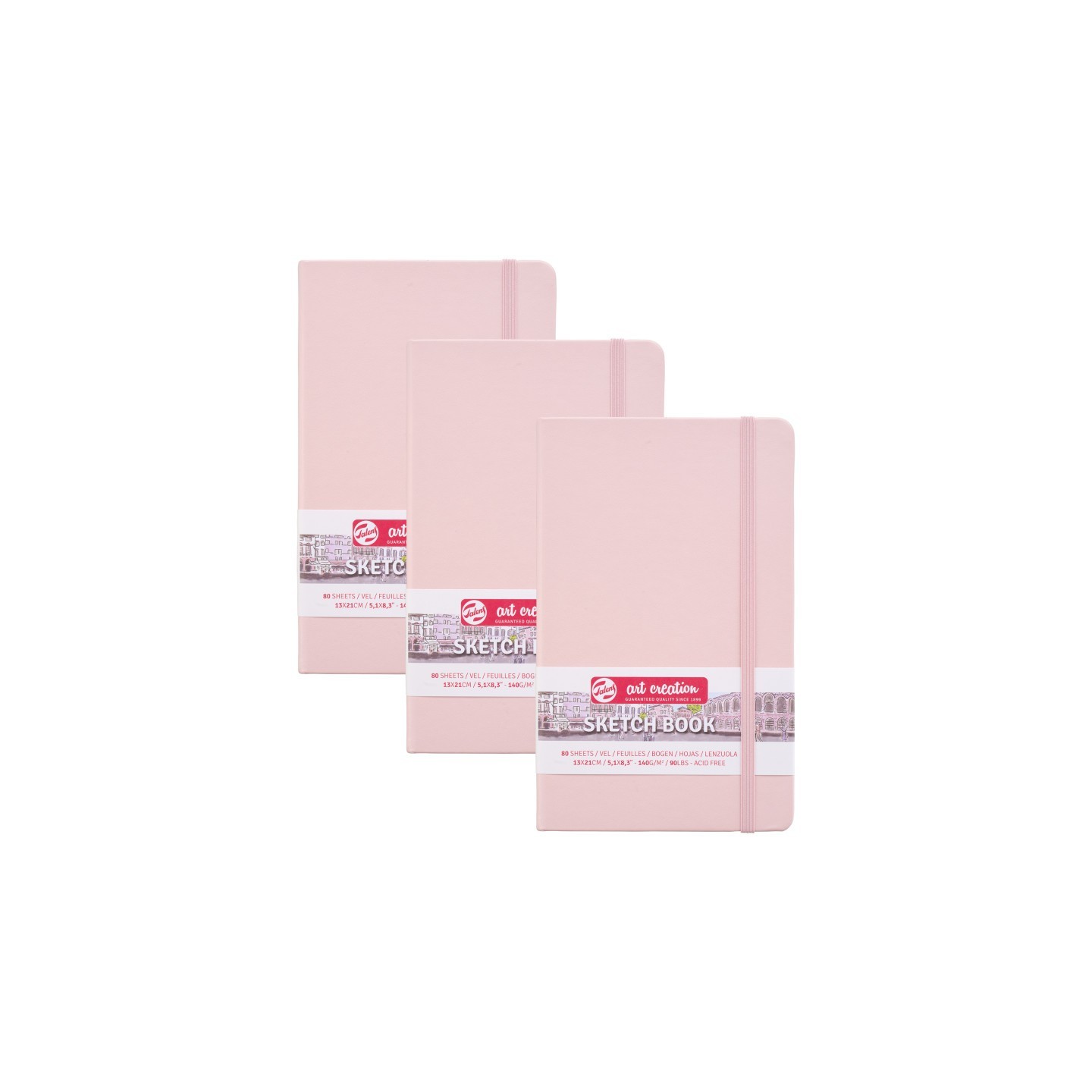 Talens Art Creation Sketchbook, 80 Sheets, 90lbs, Pastel Pink Cover, 5.1" x 8.3", Pack of 3