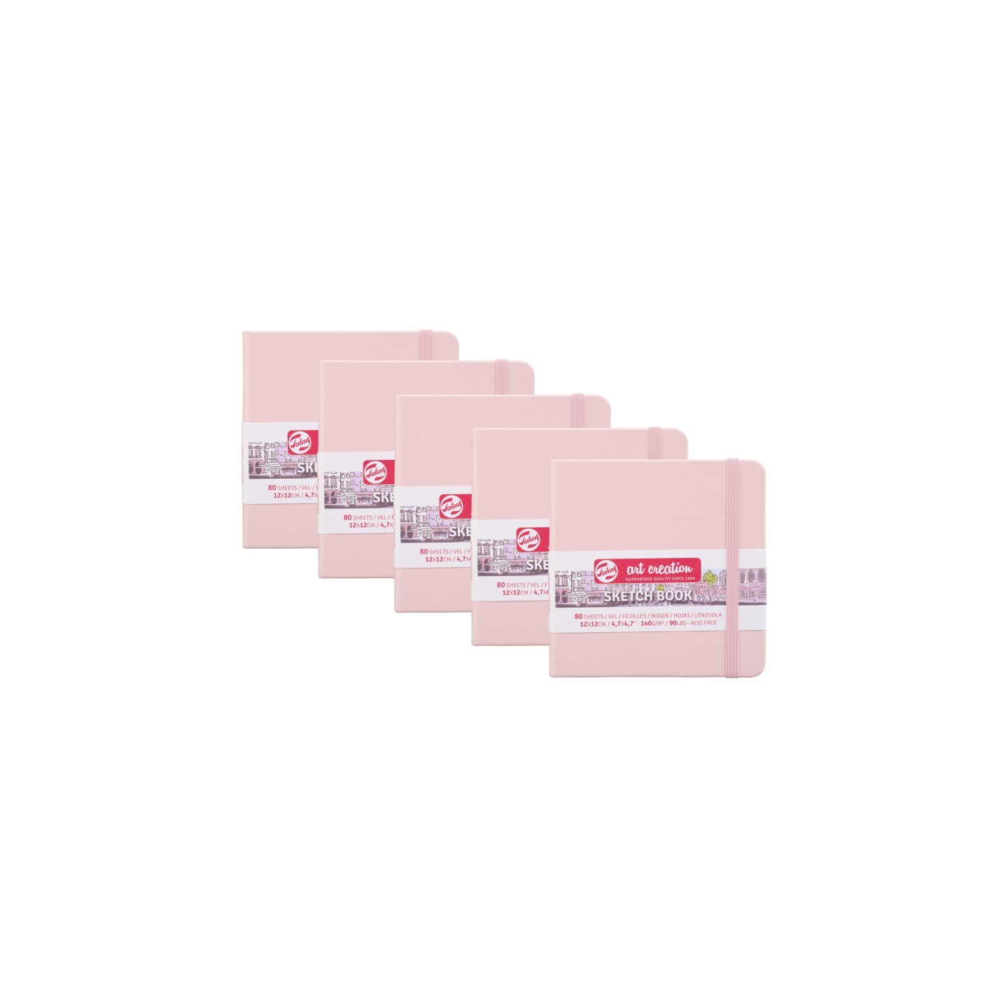 Talens Art Creation Sketchbook, 80 Sheets, 90lbs, Pastel Pink Cover, 4.7" x 4.7", Pack of 5