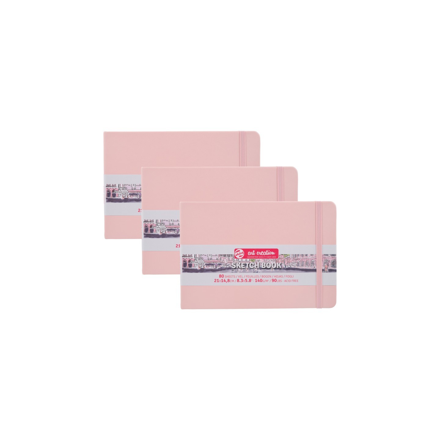 Talens Art Creation Sketchbook, 80 Sheets, 90lbs, Pastel Pink Cover, 8.3" x 5.8" (A5), Pack of 3