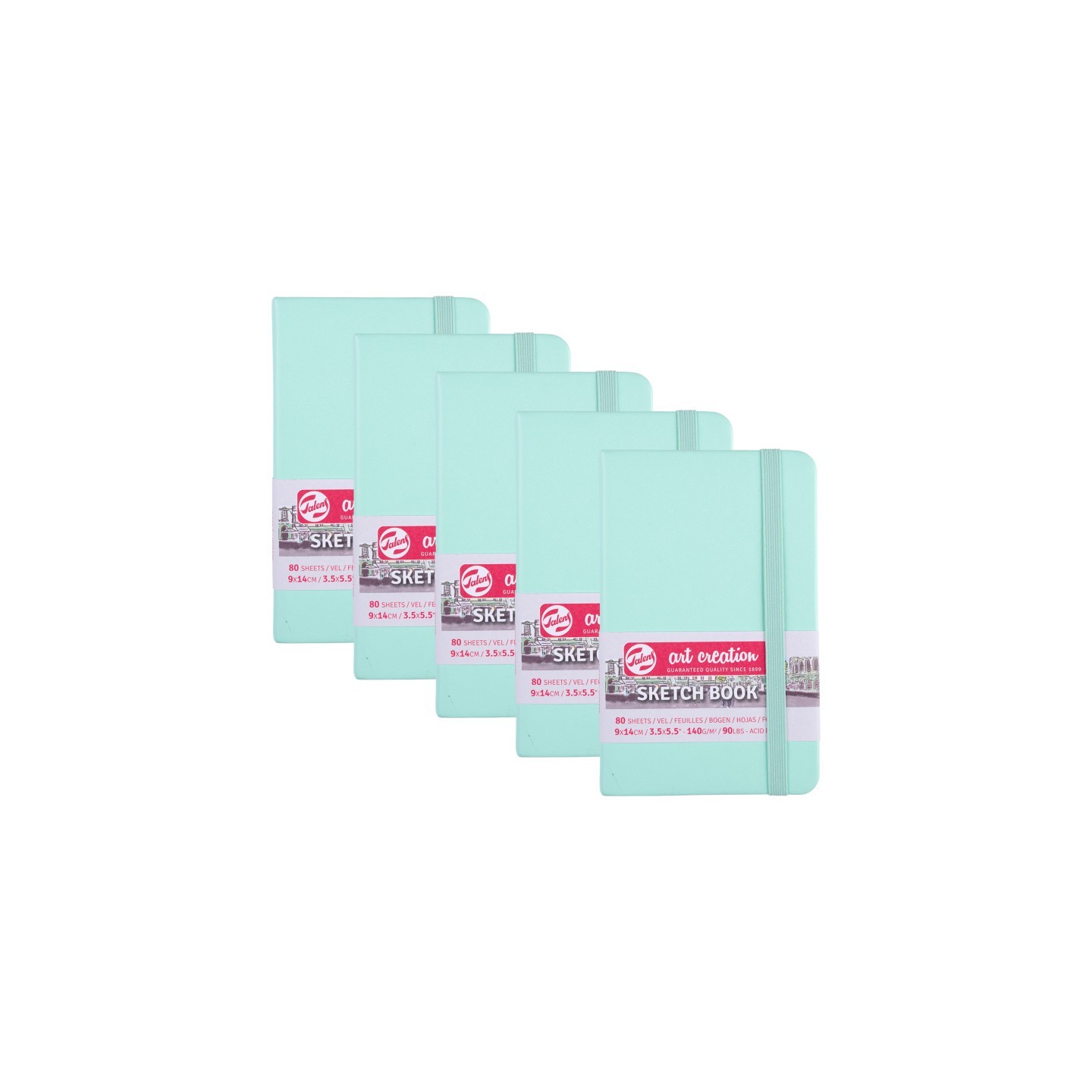 Talens Art Creation Sketchbook, 80 Sheets, 90lbs, Fresh Mint Cover, 3.5" x 5.5", Pack of 5