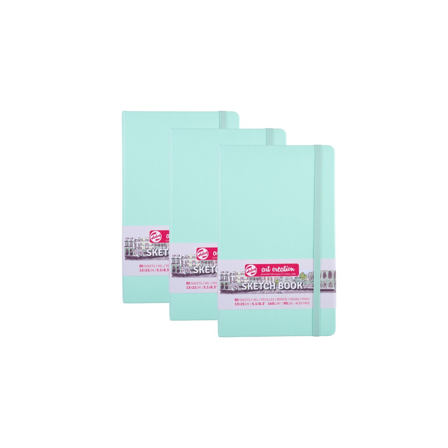 Talens Art Creation Sketchbook, 80 Sheets, 90lbs, Fresh Mint Cover, 5.1" x 8.3", Pack of 3