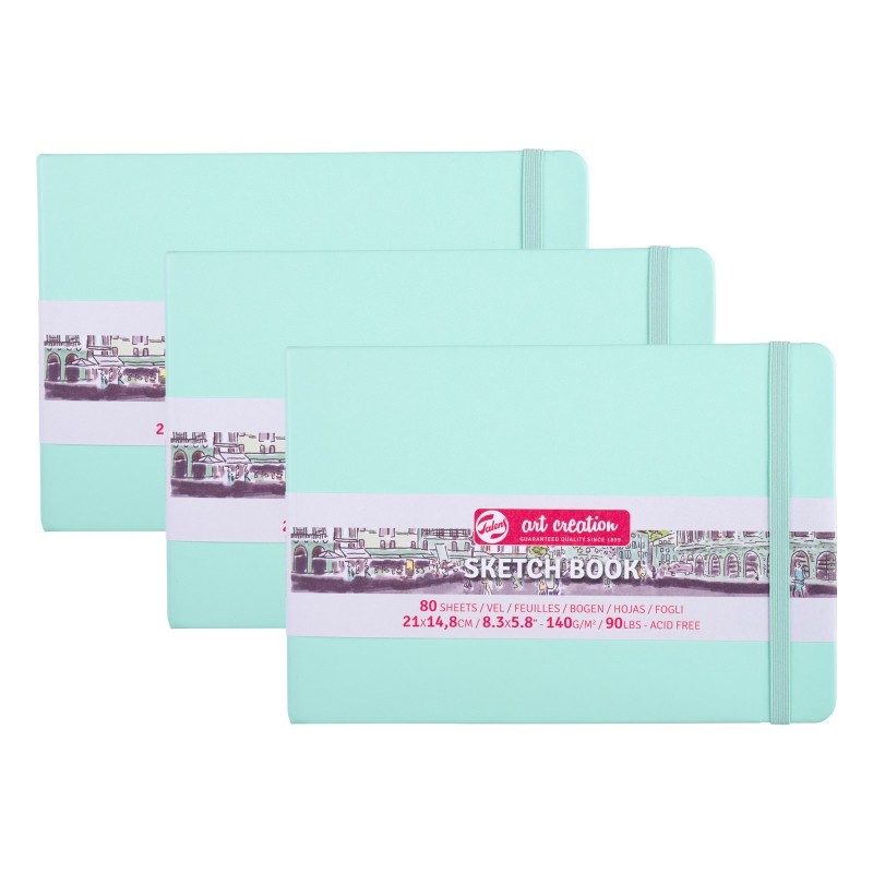 Talens Art Creation Sketchbook, 80 Sheets, 90lbs, Fresh Mint Cover, 8.3" x 5.8" (A5), Pack of 3