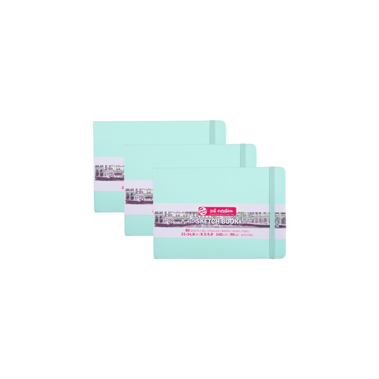 Talens Art Creation Sketchbook, 80 Sheets, 90lbs, Fresh Mint Cover, 8.3" x 5.8" (A5), Pack of 3